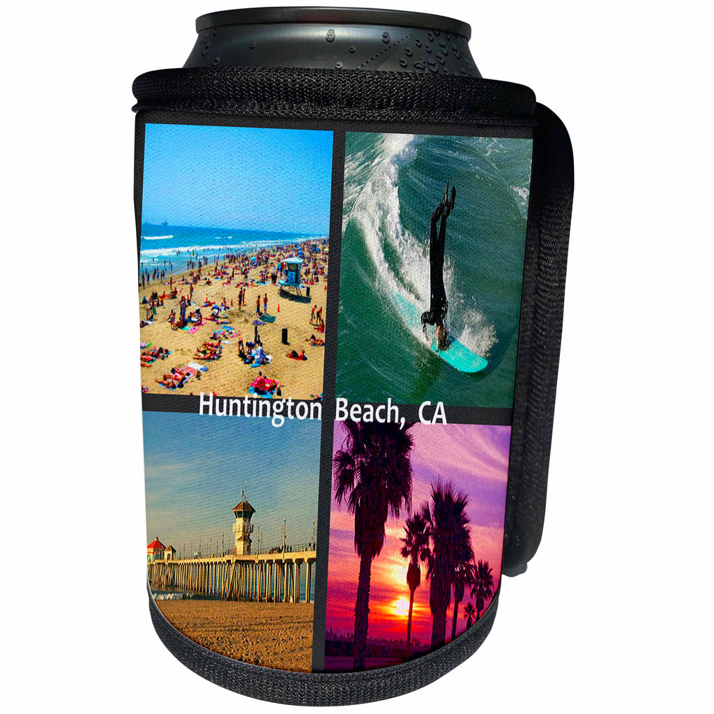 3dRose Sandy Mertens California - Huntington Beach Collage - Can Cooler Bottle Wrap (cc_26248)