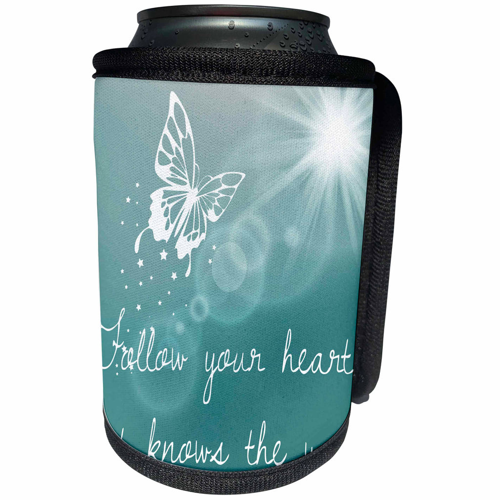 3dRose Sven Herkenrath Inspirational Quotes - Wisdom Sayings Follow Your Heart Grey Background - Can Cooler Bottle Wrap (cc_262492)