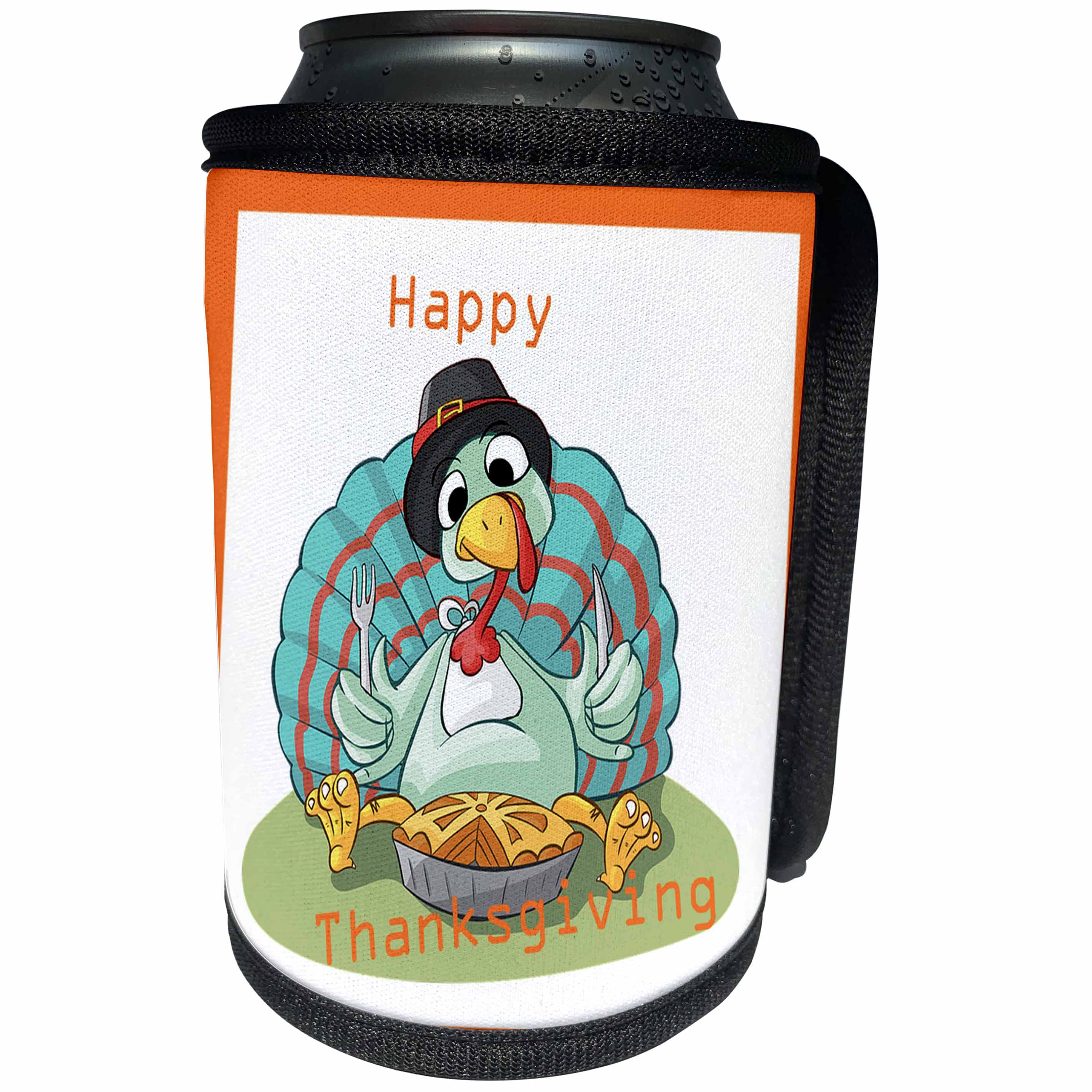 3dRose Thanksgiving - Image of Happy Thanksgiving Cartoon Turkey - Can Cooler Bottle Wrap (cc_262505)