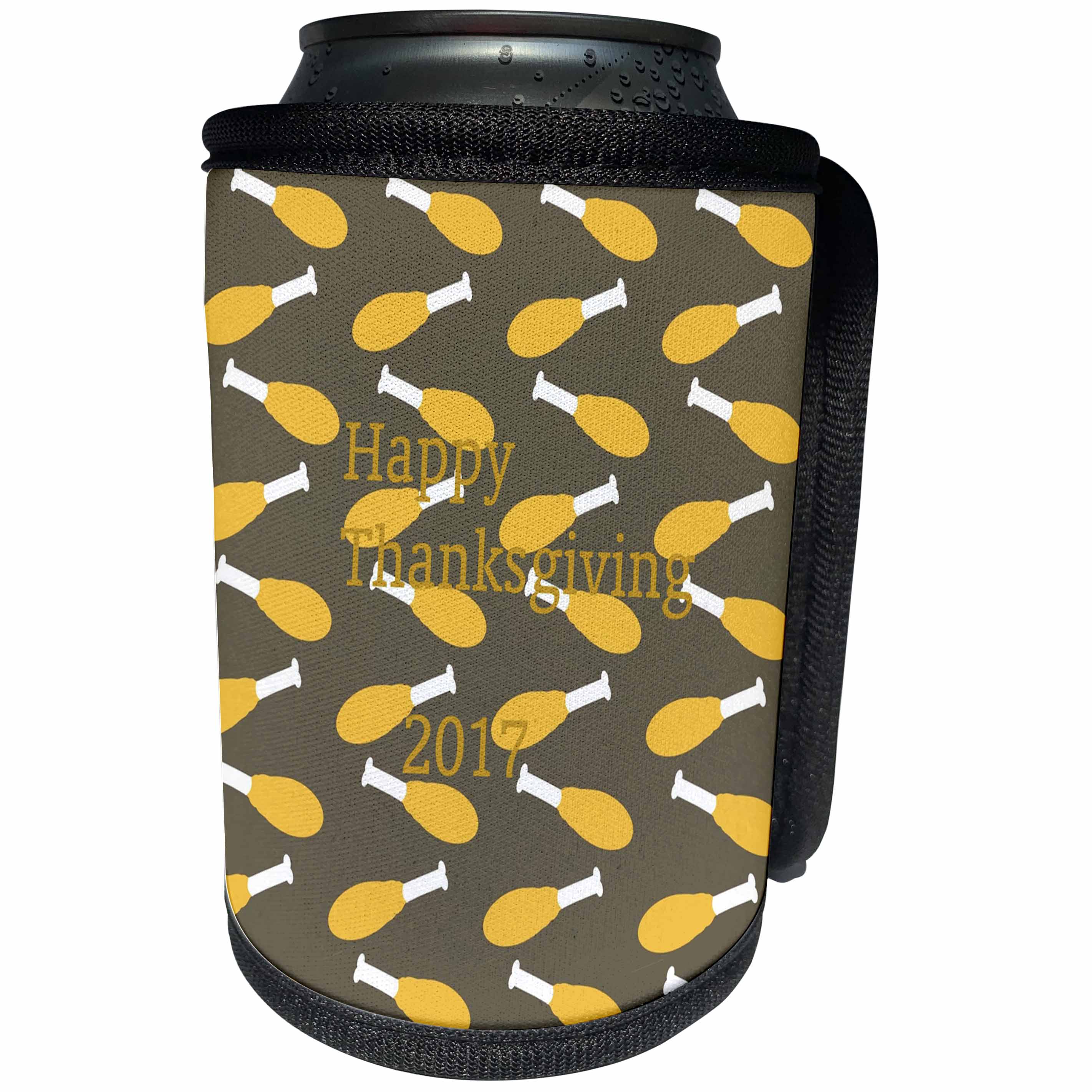 3dRose Thanksgiving - Image of Happy Thanksgiving With Rows Of Turkey Legs - Can Cooler Bottle Wrap (cc_262510)