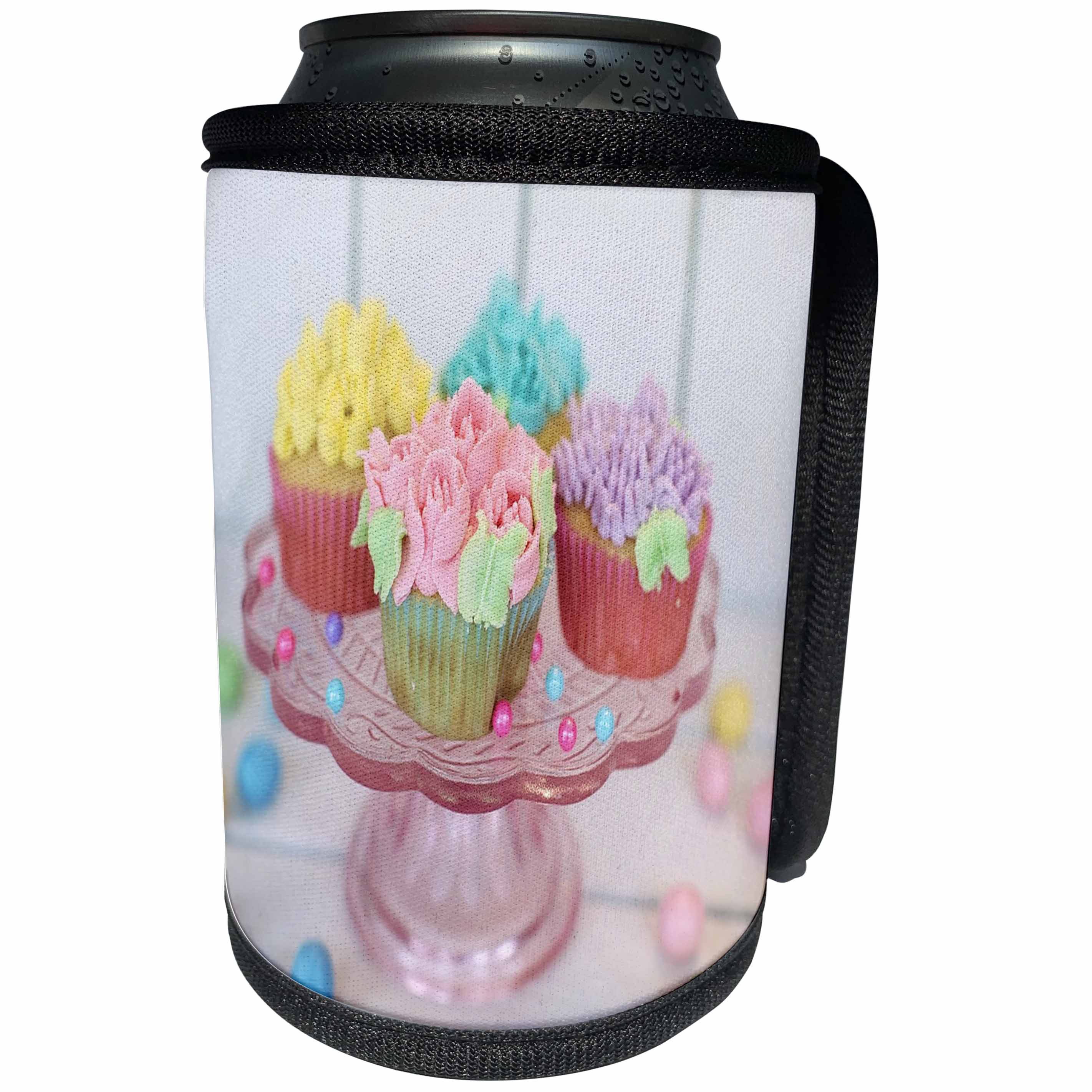 3dRose Food - Image of Pastel Cupcakes On A Pedestal - Can Cooler Bottle Wrap (cc_262514)