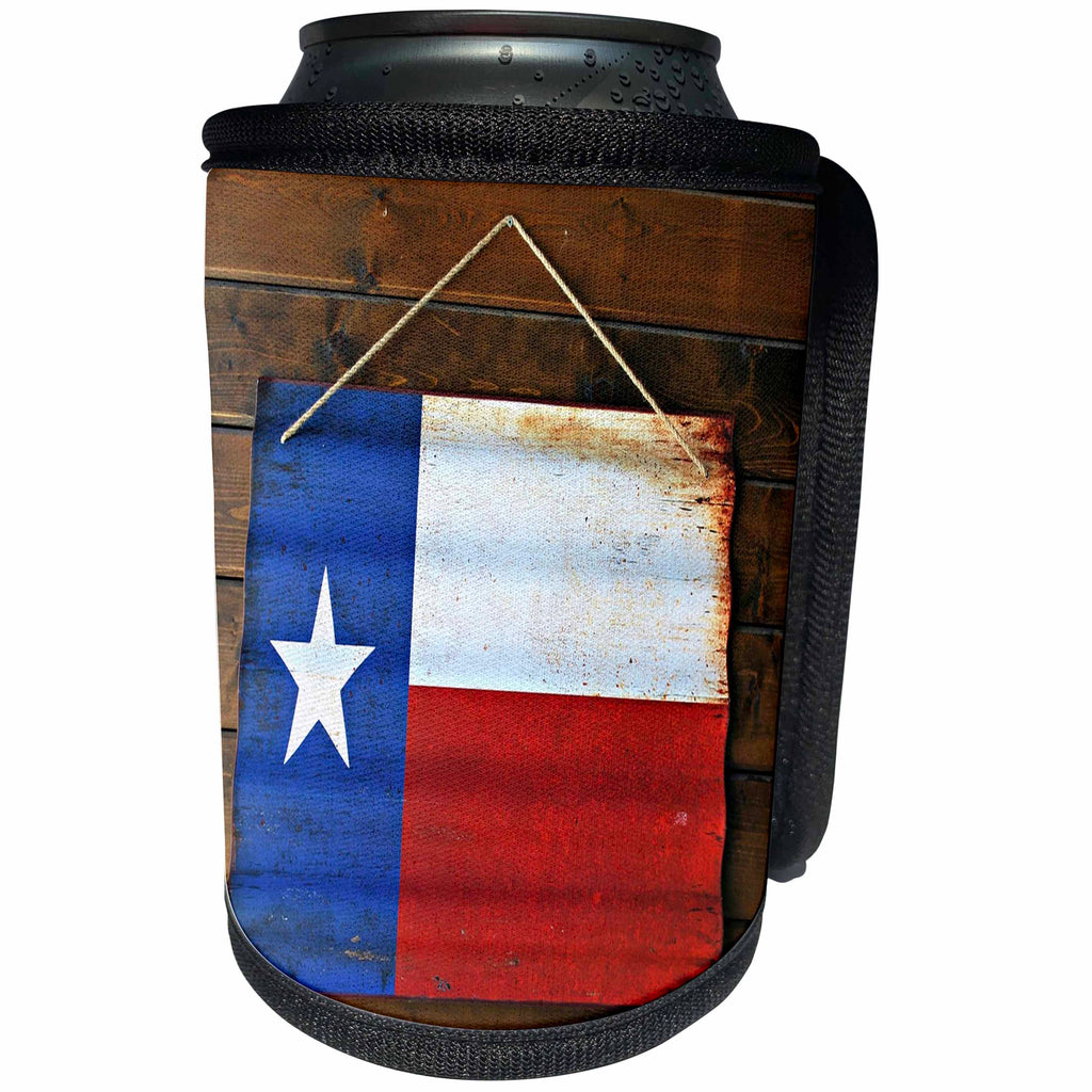 3dRose Flags Of States Unique - Image of Flag Of Texas In Tin On Barn side - Can Cooler Bottle Wrap (cc_262519)