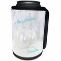 3dRose Christmas For Special People - Image of Soft Silver Ornaments For Daughter With Aqua Greeting - Can Cooler Bottle Wrap (cc_262526)