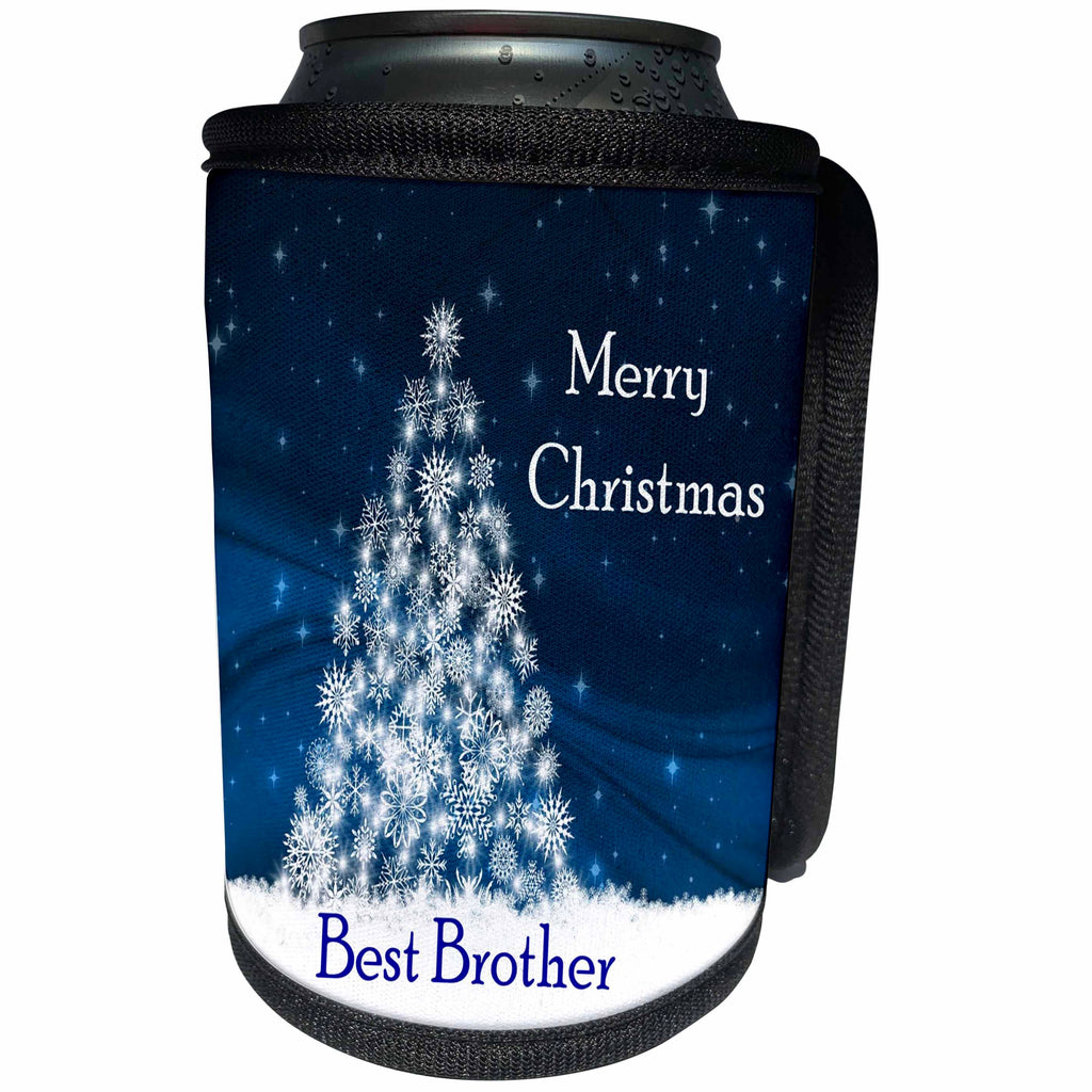 3dRose Christmas For Special People - Image of Merry Christmas Best Brother Tree And Snow - Can Cooler Bottle Wrap (cc_262528)