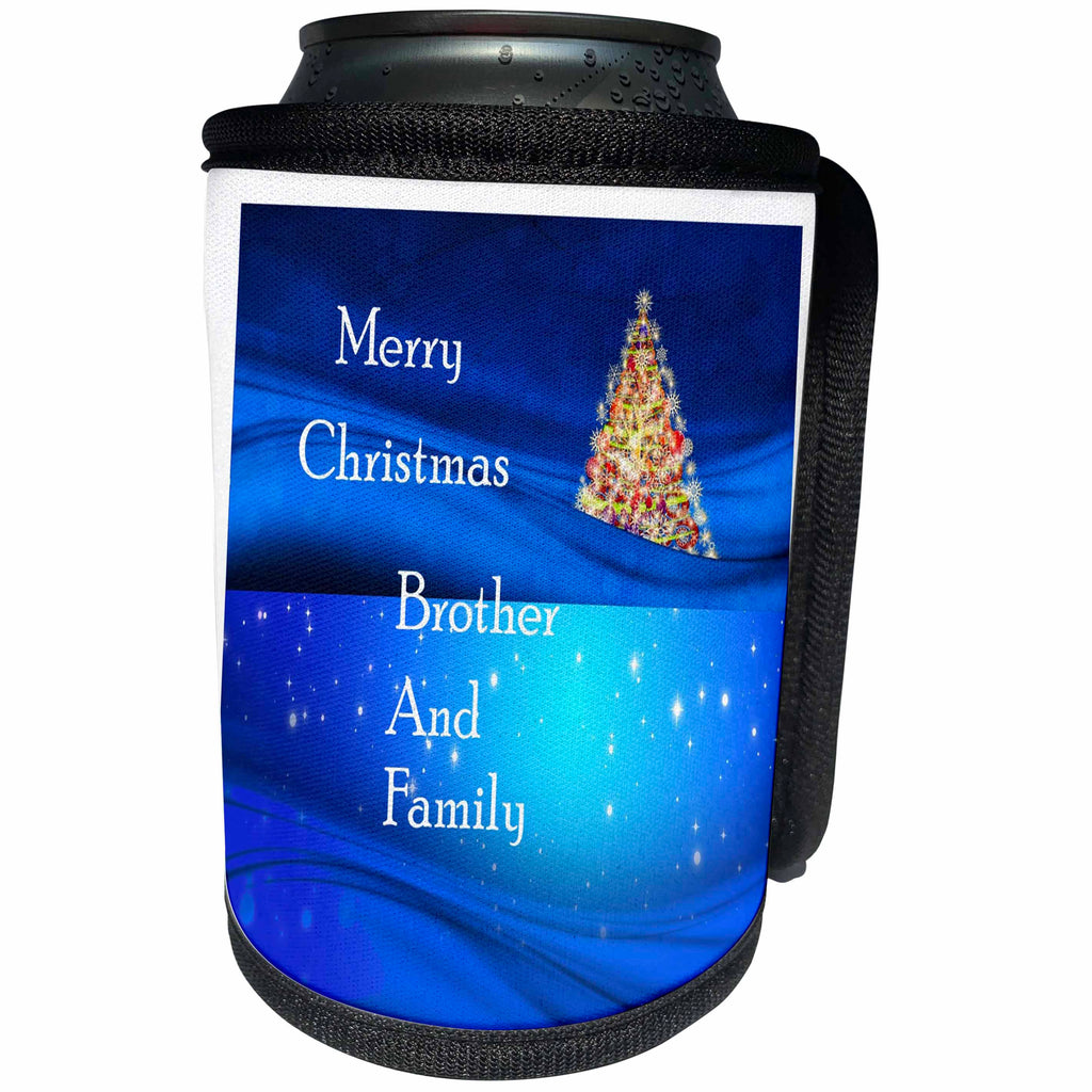 3dRose Christmas For Special People - Image of Merry Christmas Brother And Family - Can Cooler Bottle Wrap (cc_262529)