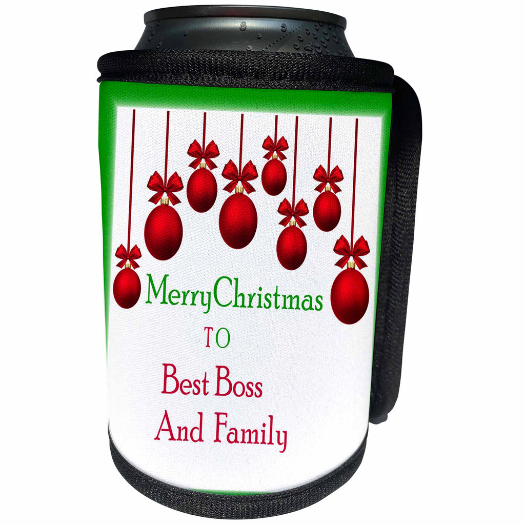 3dRose Christmas For Special People - Image of Merry Christmas Best Boss And Family - Can Cooler Bottle Wrap (cc_262530)