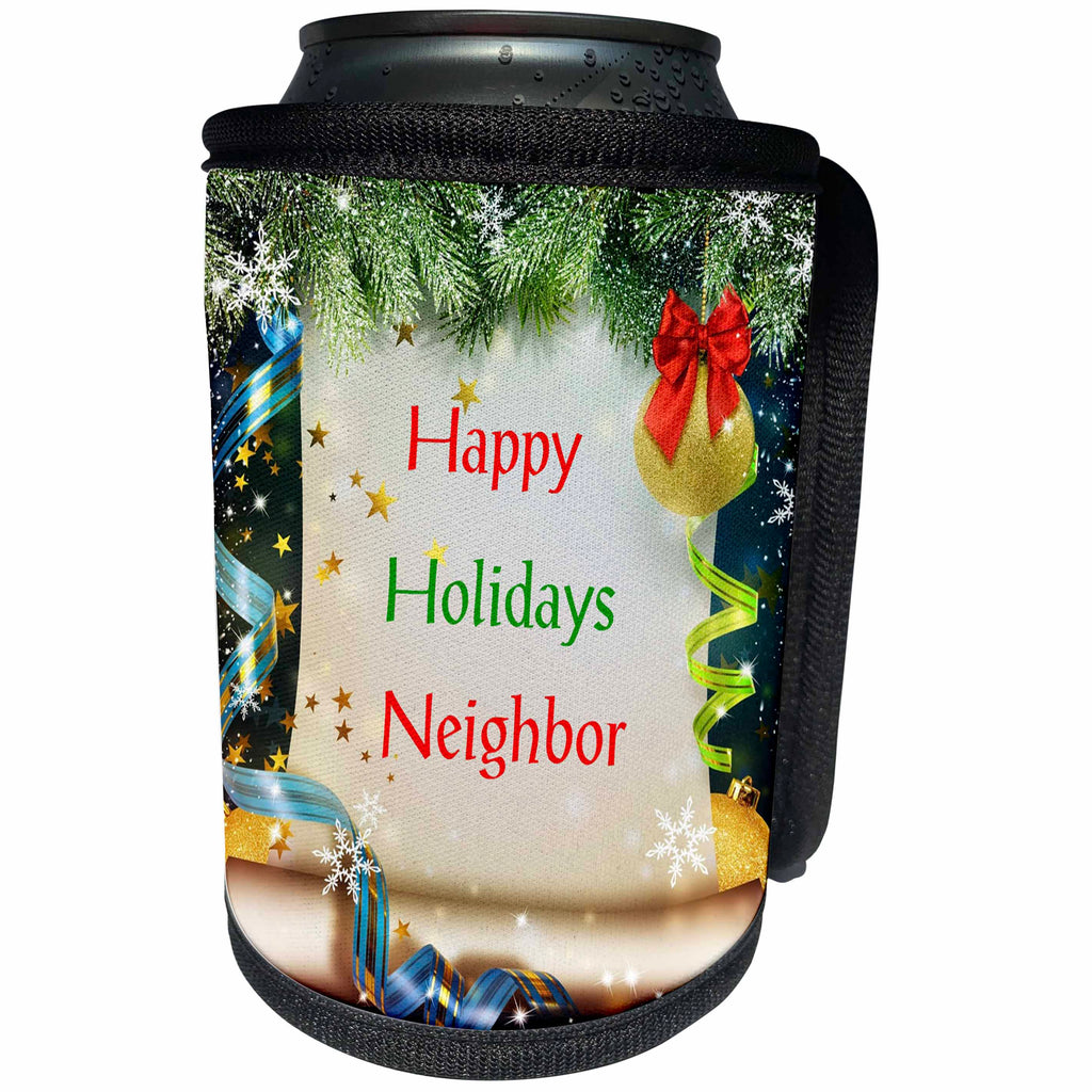 3dRose Christmas For Special People - Image of Happy Holidays Country Neighbor - Can Cooler Bottle Wrap (cc_262537)
