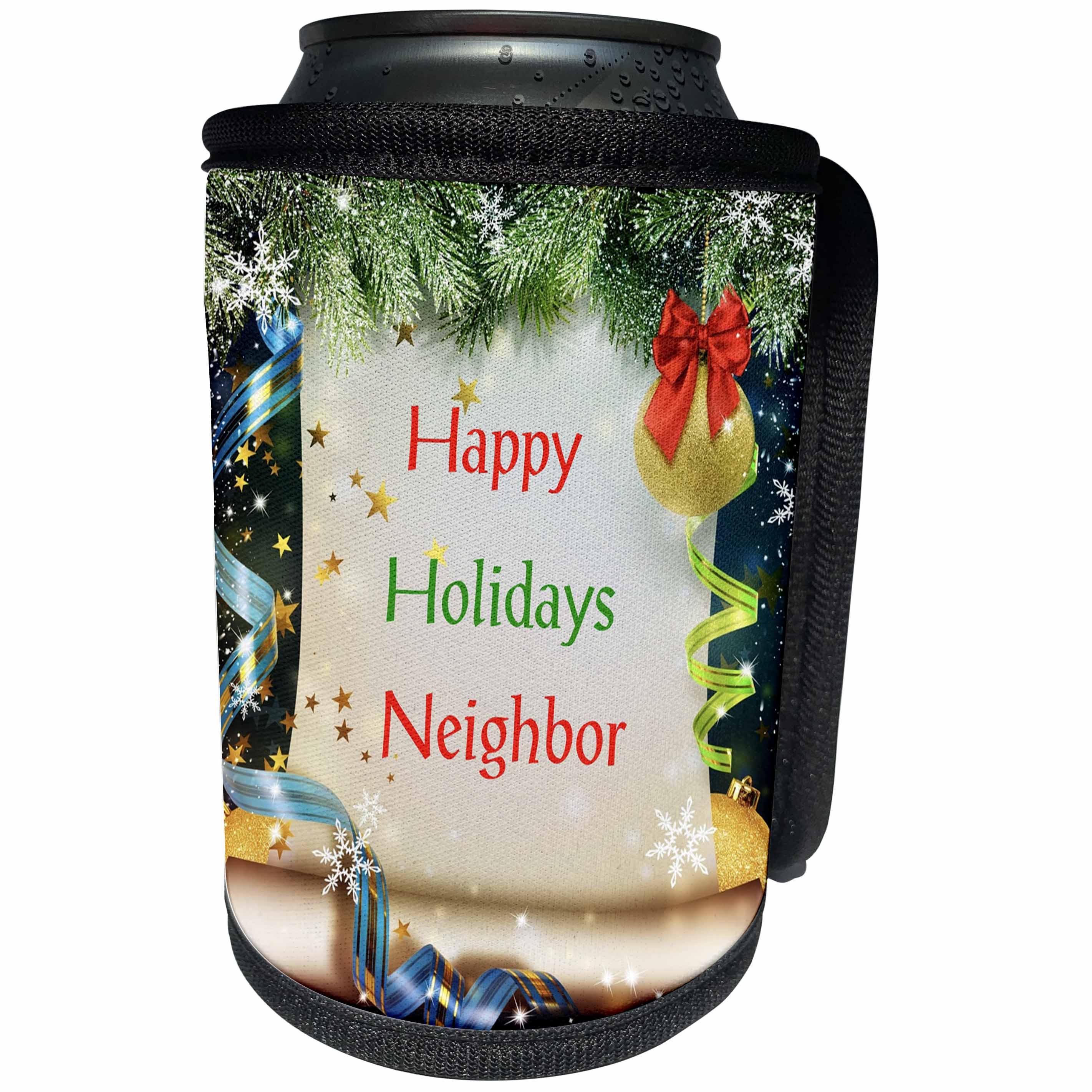 3dRose Christmas For Special People - Image of Happy Holidays Country Neighbor - Can Cooler Bottle Wrap (cc_262537)