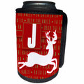 3dRose Doreen Erhardt Monogrammed Collection - Letter J Monogram Christmas White Reindeer Deck the Halls Theme - Can Cooler Bottle Wrap (cc_262648)