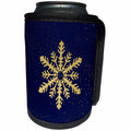 3dRose Doreen Erhardt Christmas Collection - Golden Faux Glitter Snowflake with Snow and Midnight Blue Holiday - Can Cooler Bottle Wrap (cc_262667)