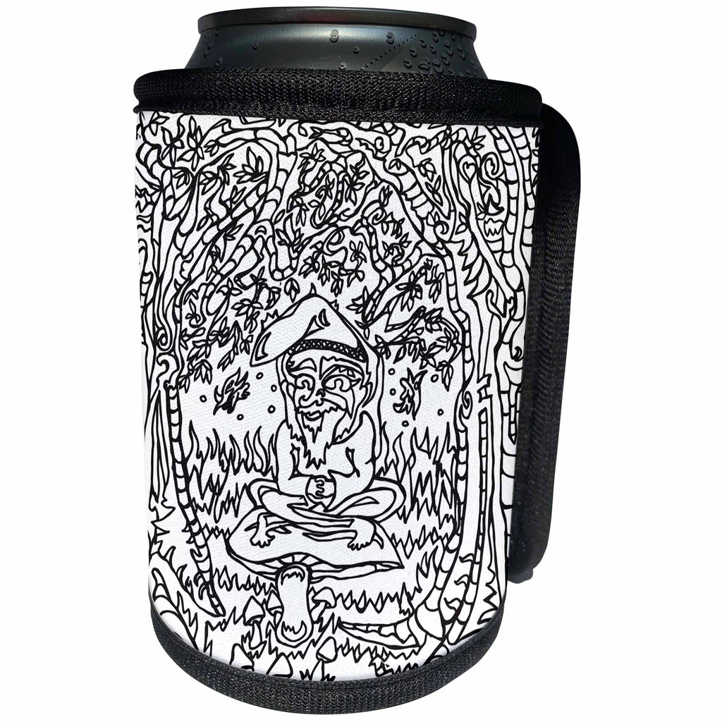 3dRose DYLAN SEIBOLD - MONOCHROME - Alien Gnome Bower - Can Cooler Bottle Wrap (cc_262769)