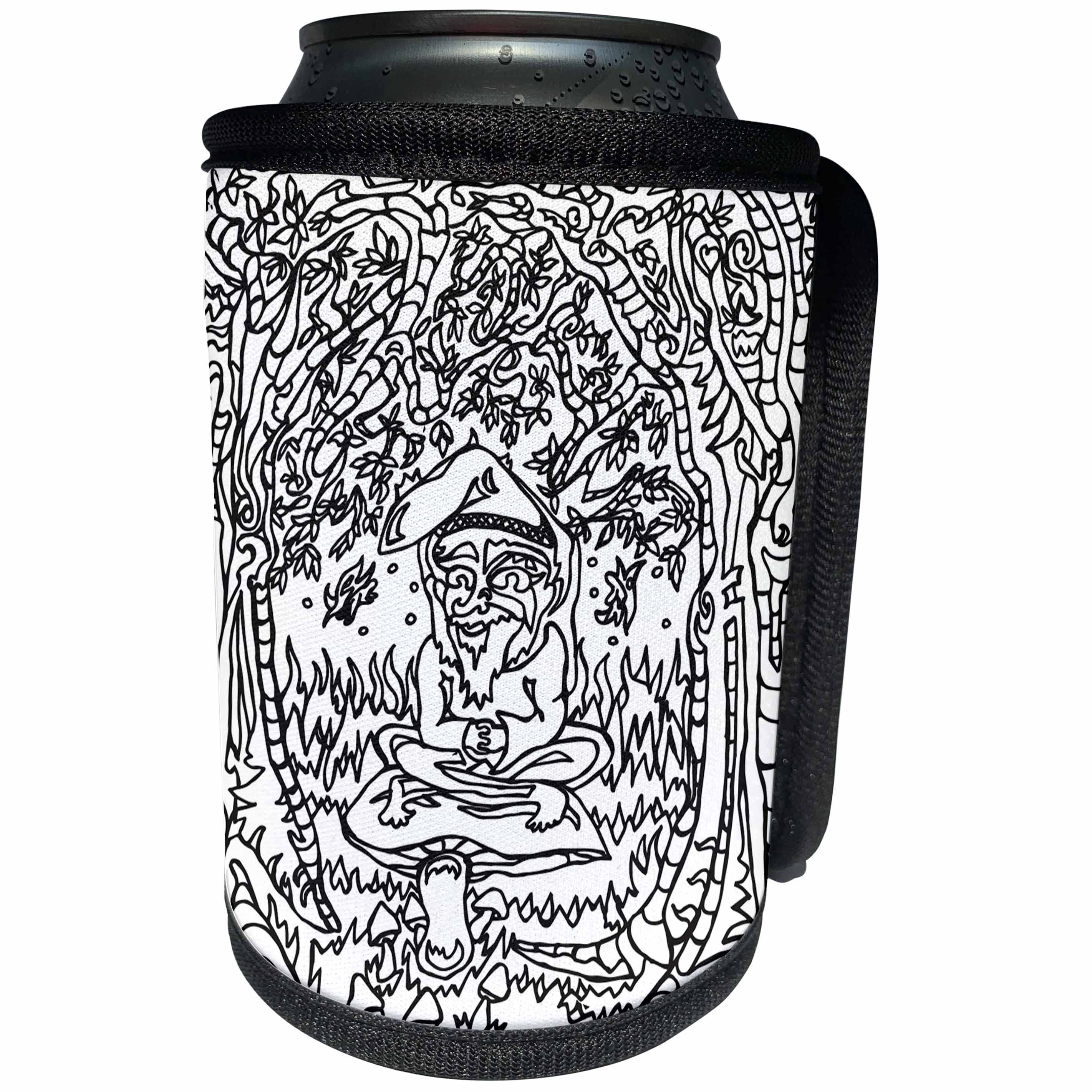 3dRose DYLAN SEIBOLD - MONOCHROME - Alien Gnome Bower - Can Cooler Bottle Wrap (cc_262769)
