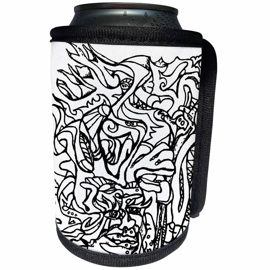 3dRose DYLAN SEIBOLD - MONOCHROME - Funny Face Land - Can Cooler Bottle Wrap (cc_262780)