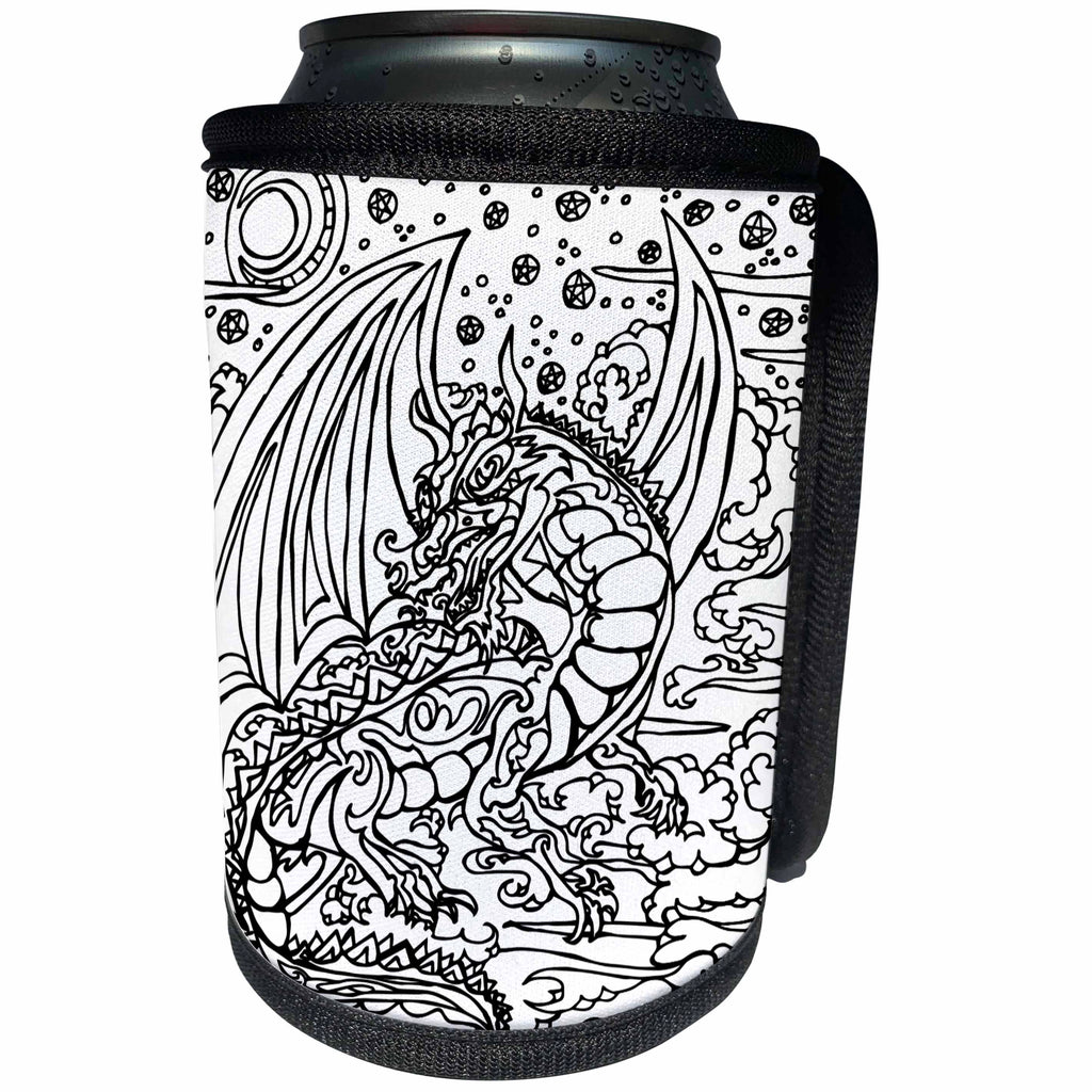 3dRose DYLAN SEIBOLD - MONOCHROME - Dragon Night - Can Cooler Bottle Wrap (cc_262796)