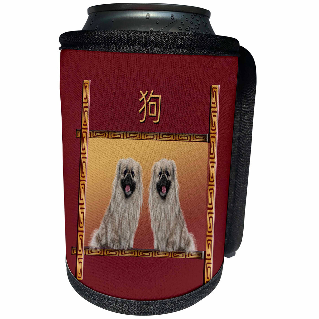 3dRose Beverly Turner Chinese New Year Design - Pekingese on Asian Design Chinese New Year of the Dog, Sign of the Dog - Can Cooler Bottle Wrap (cc_262805)