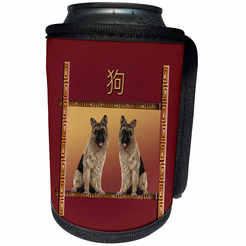 3dRose Beverly Turner Chinese New Year Design - German Shepard Asian Design Chinese New Year, Sign of the Dog - Can Cooler Bottle Wrap (cc_262810)