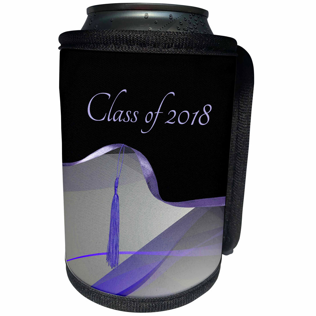 3dRose Beverly Turner Graduation Design - Graceful Purple Abstract Design with Tassel on Ribbon, Class of 2018 - Can Cooler Bottle Wrap (cc_262817)