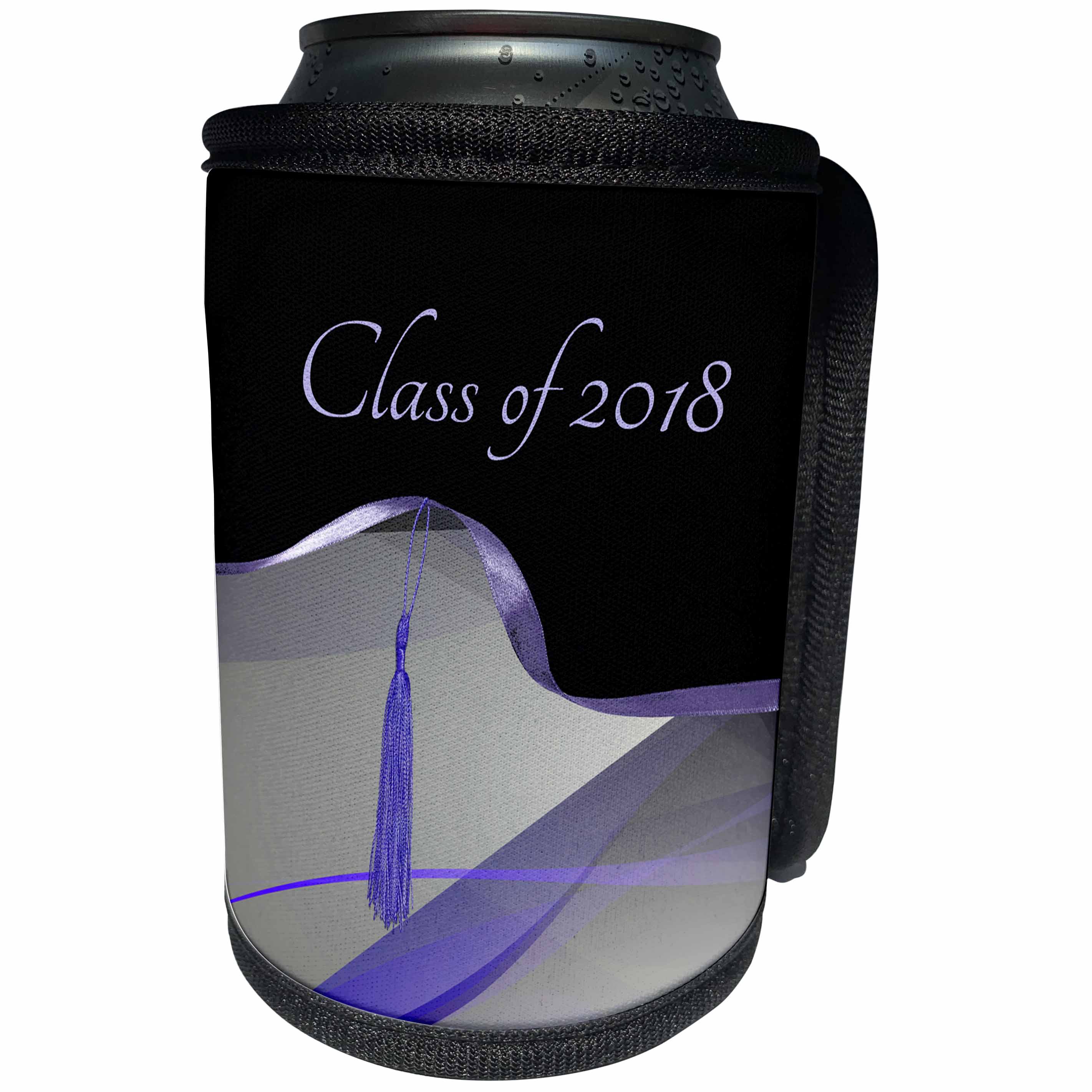 3dRose Beverly Turner Graduation Design - Graceful Purple Abstract Design with Tassel on Ribbon, Class of 2018 - Can Cooler Bottle Wrap (cc_262817)
