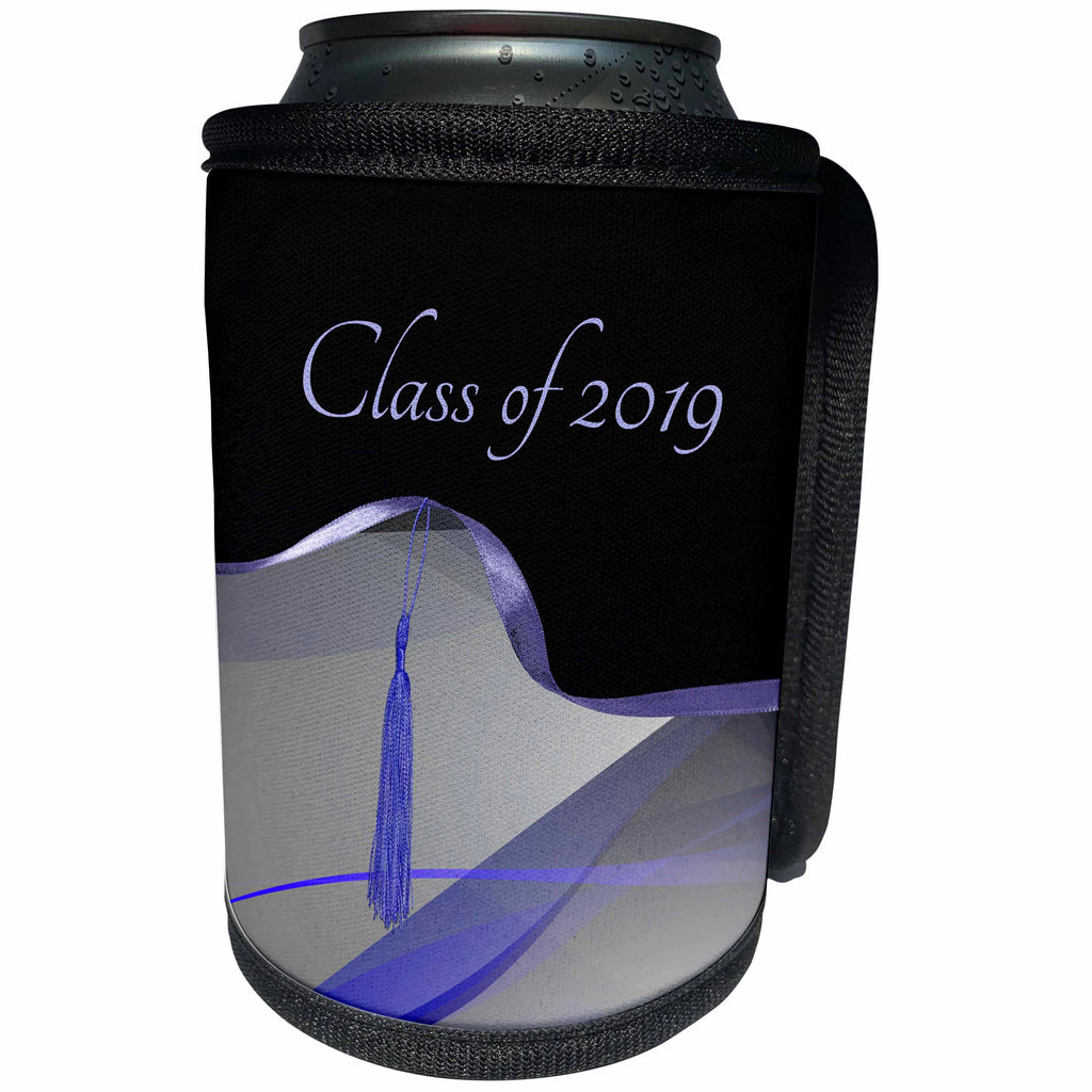 3dRose Beverly Turner Graduation Design - Graceful Purple Abstract Design with Tassel on Ribbon, Class of 2019 - Can Cooler Bottle Wrap (cc_262820)