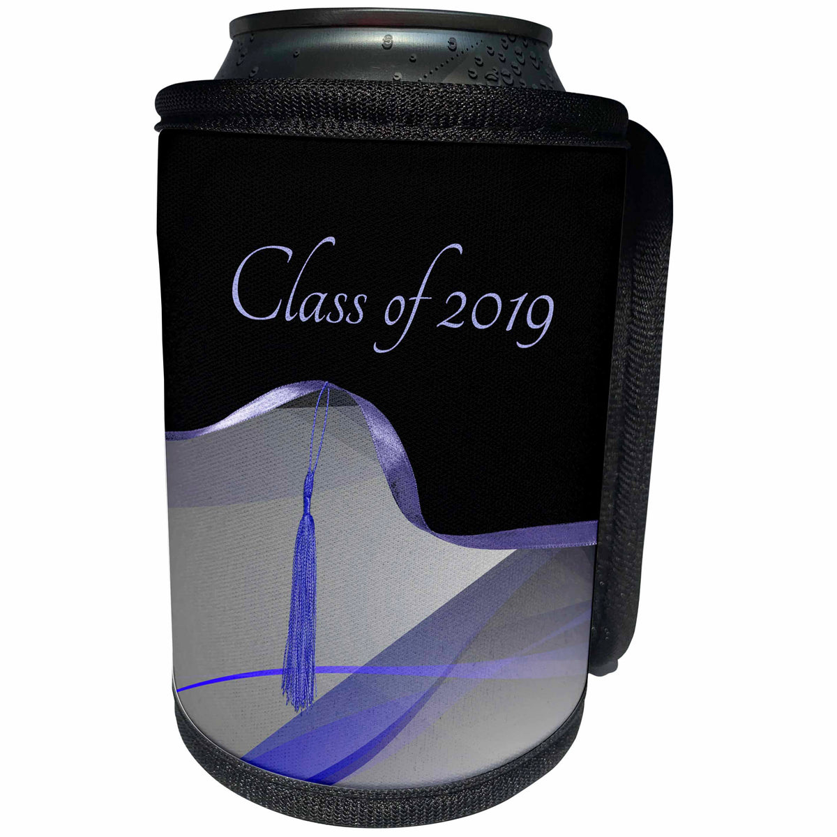 3dRose Beverly Turner Graduation Design - Graceful Purple Abstract Design with Tassel on Ribbon, Class of 2019 - Can Cooler Bottle Wrap (cc_262820)
