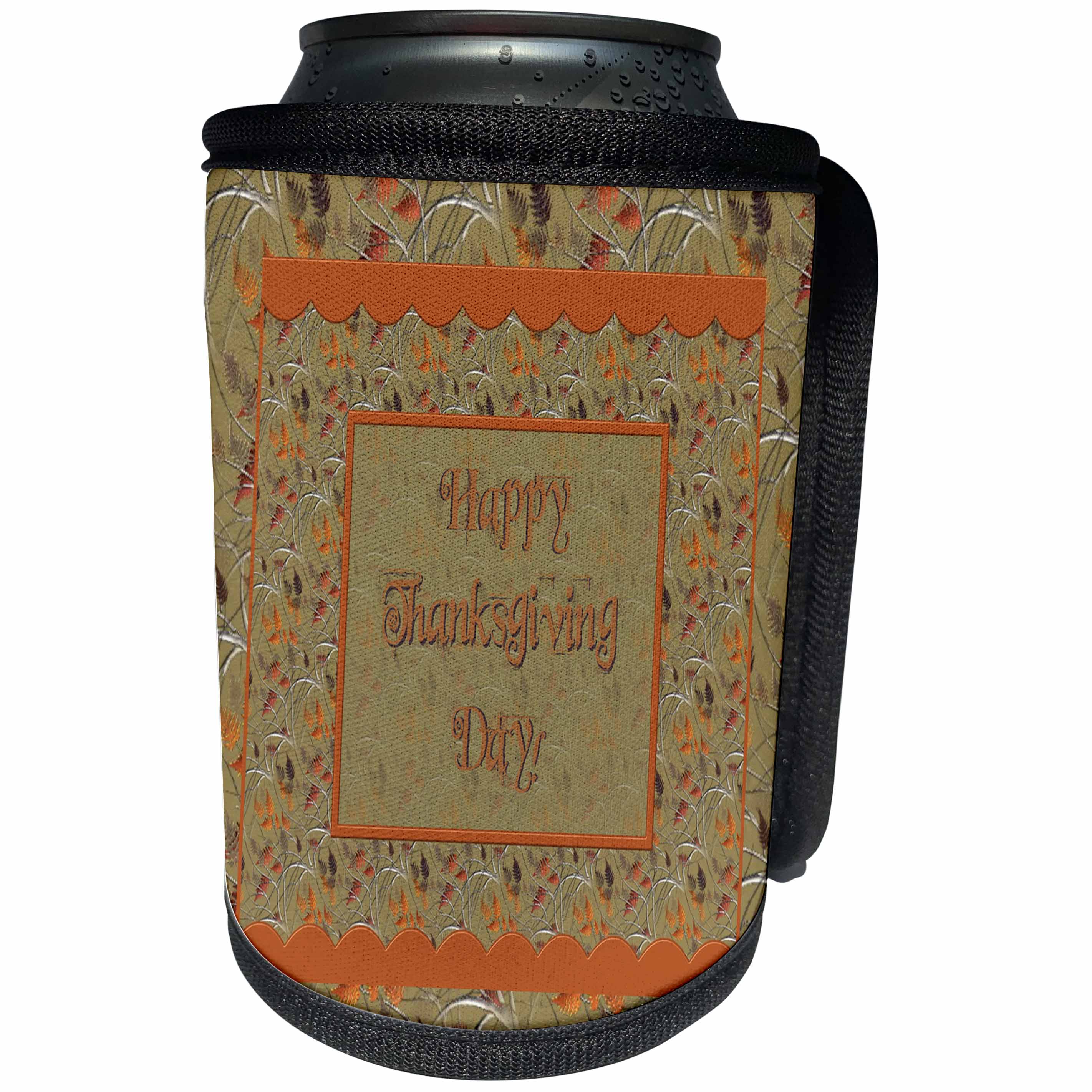 3dRose Beverly Turner Thanksgiving Design - Autumn Colors Leaves and Plants, Happy Thanksgiving Day - Can Cooler Bottle Wrap (cc_262825)