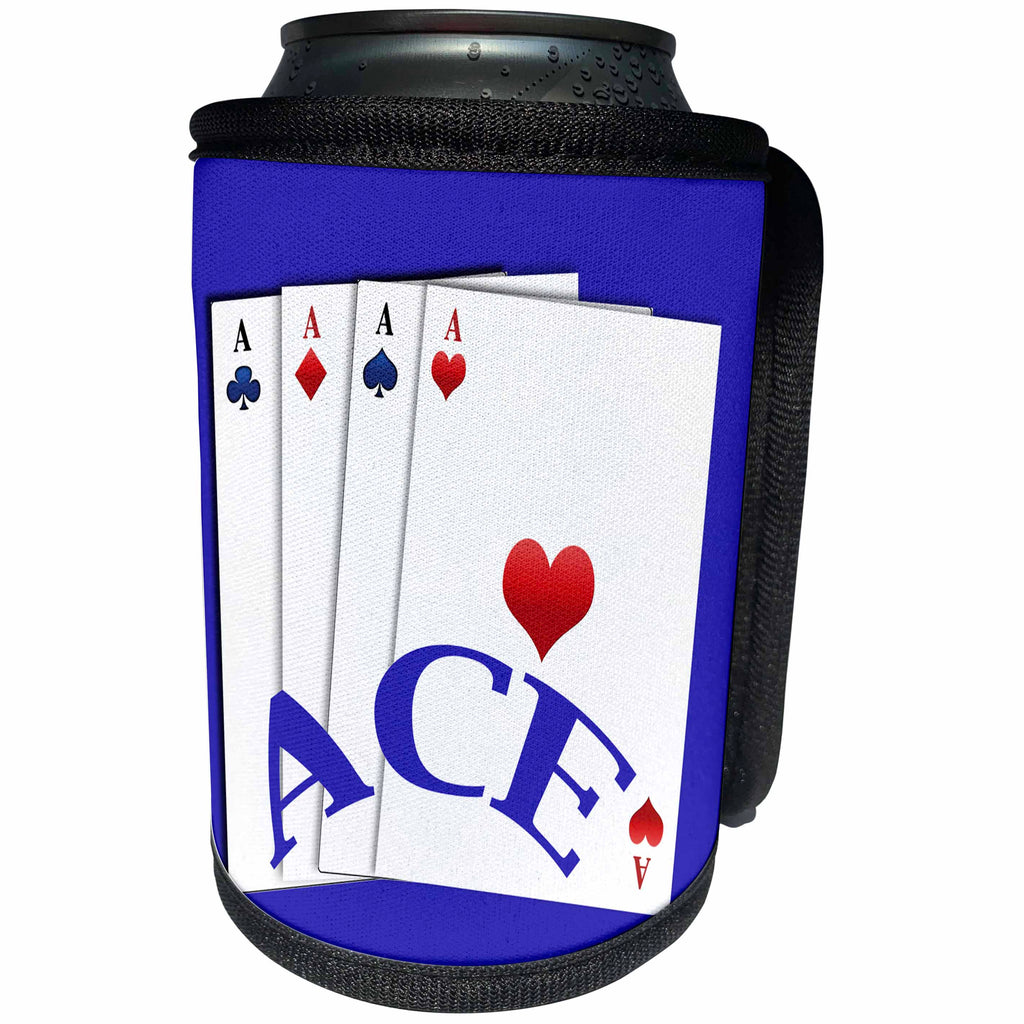 3dRose 777images Designs Graphic Design - Toys - Ace text art and the four aces clubs, spades, hearts, diamonds - Can Cooler Bottle Wrap (cc_262906)