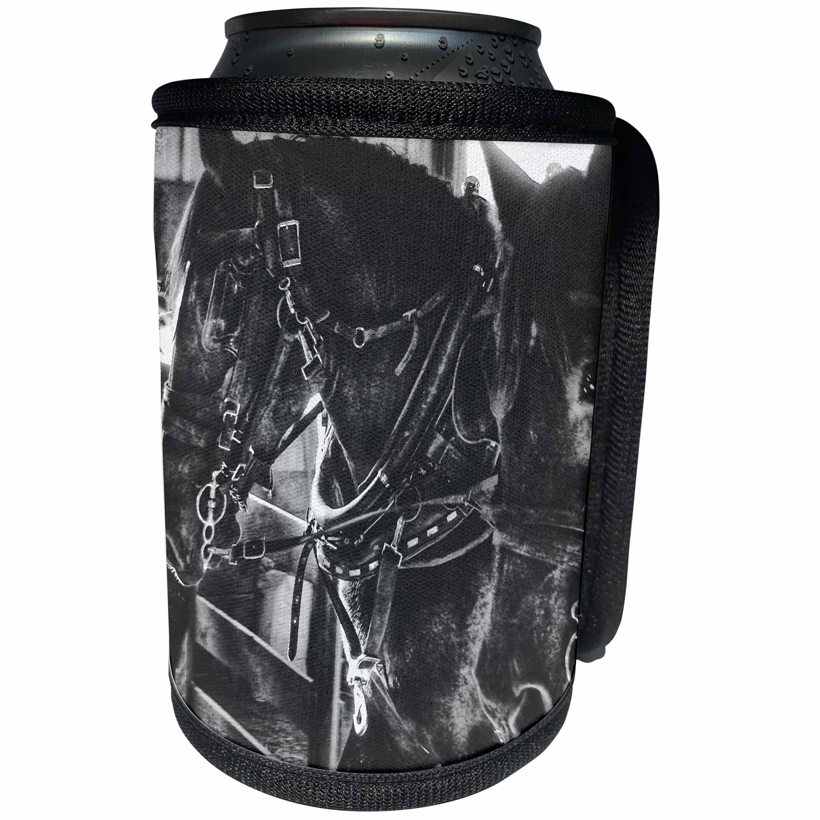 3dRose Cassie Peters Horses - Working Draft Horses in Black and White - Can Cooler Bottle Wrap (cc_262911)