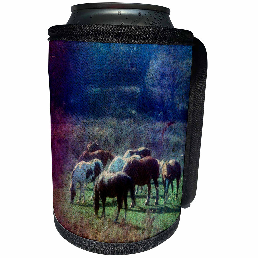 3dRose Cassie Peters Horses - Horse Pasture Horses on Experimental Film - Can Cooler Bottle Wrap (cc_262918)