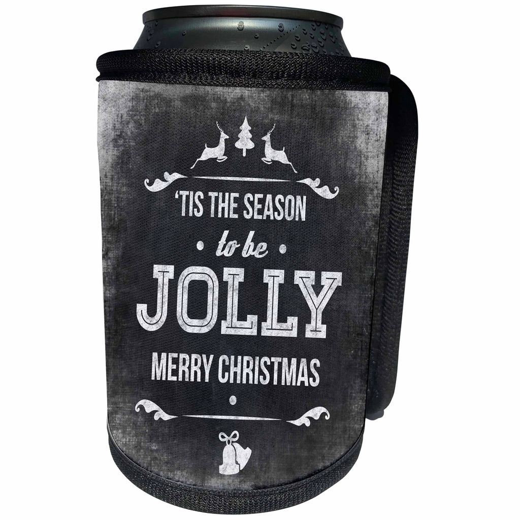 3dRose Andrea Haase Christmas Typography - Chalkboard with Christmas wishes typography tis the season - Can Cooler Bottle Wrap (cc_262942)