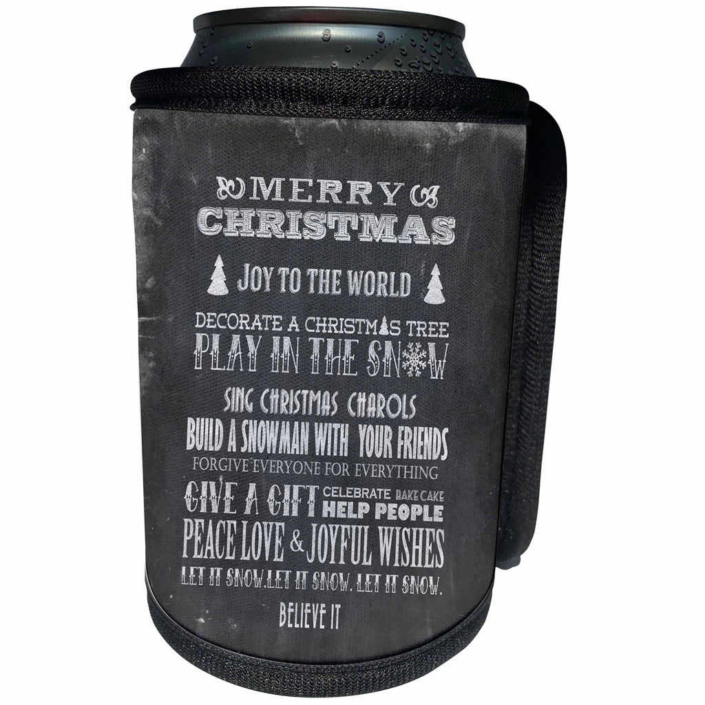 3dRose Andrea Haase Christmas Typography - Chalkboard with Christmas wishes typography poster style - Can Cooler Bottle Wrap (cc_262943)
