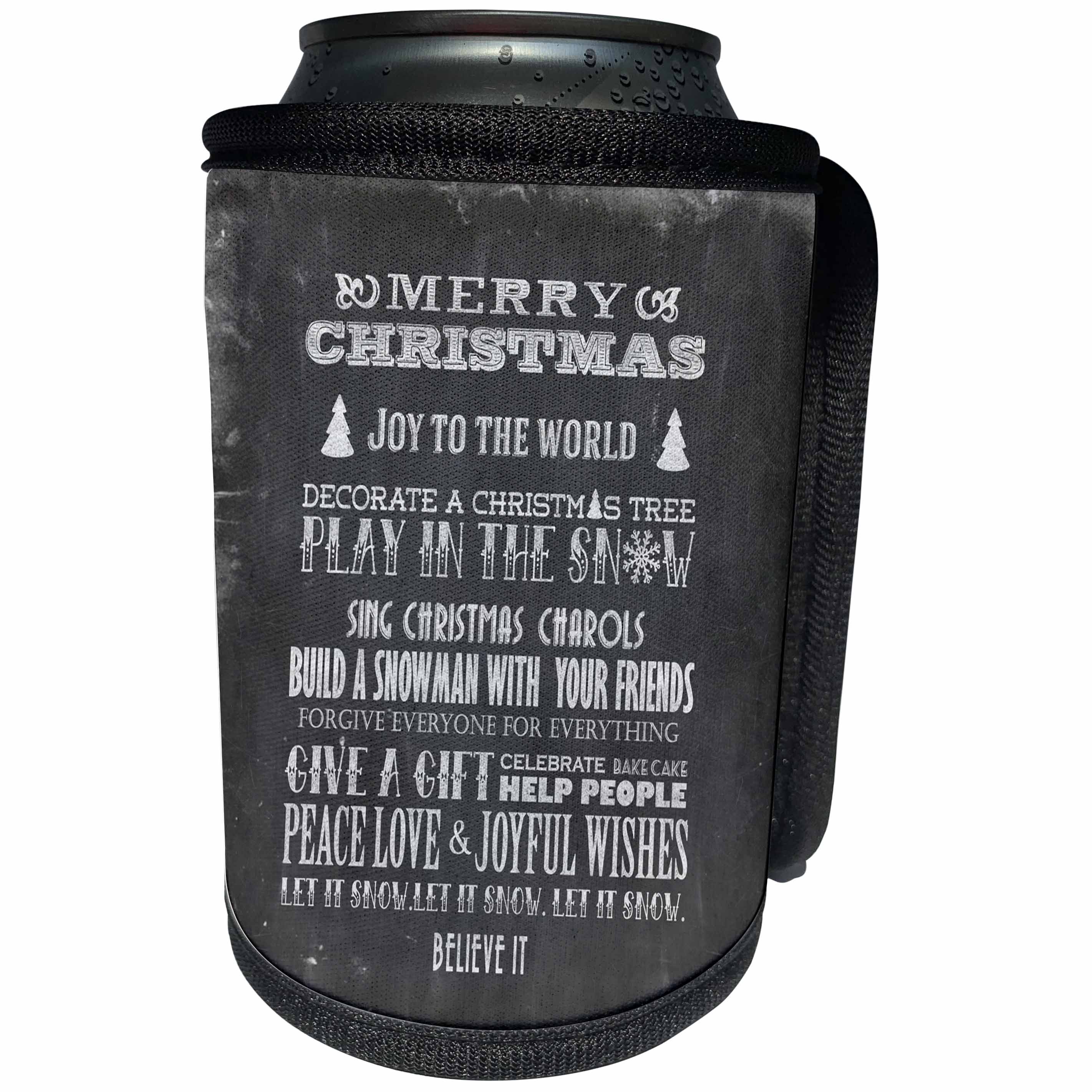 3dRose Andrea Haase Christmas Typography - Chalkboard with Christmas wishes typography poster style - Can Cooler Bottle Wrap (cc_262943)
