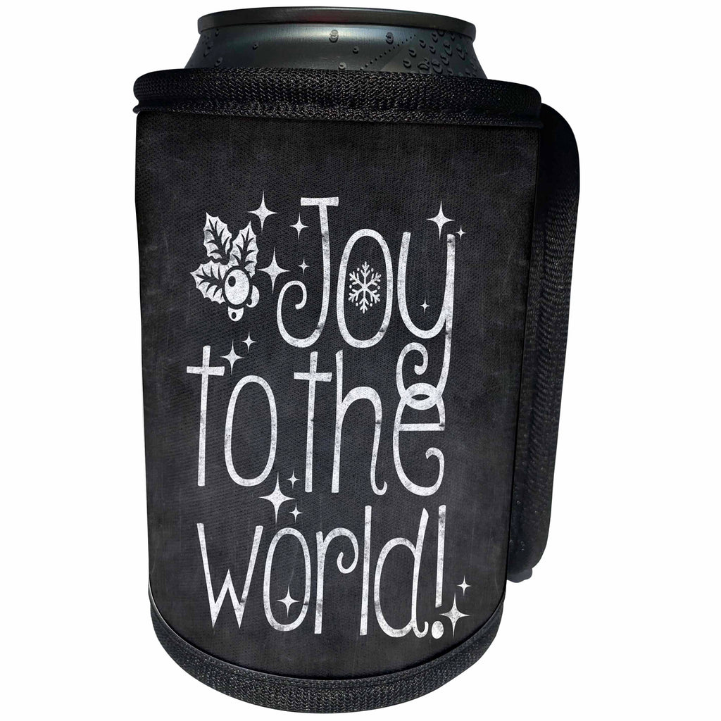 3dRose Andrea Haase Christmas Typography - Chalkboard with Christmas wishes typography Joy to the world - Can Cooler Bottle Wrap (cc_262945)