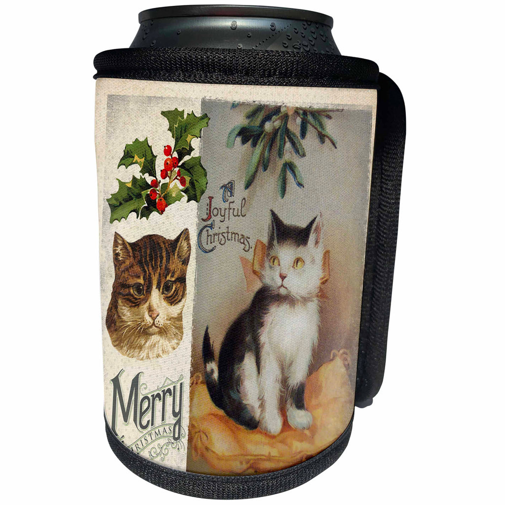 3dRose Andrea Haase Christmas Vintage - Vintage cat Christmas illustration - Can Cooler Bottle Wrap (cc_262947)