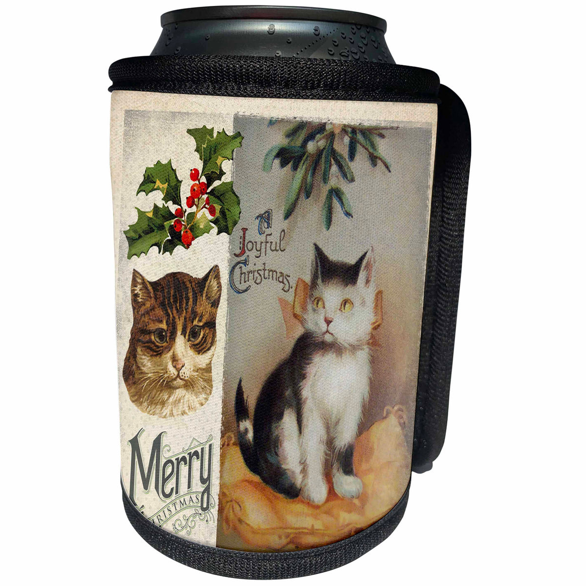 3dRose Andrea Haase Christmas Vintage - Vintage cat Christmas illustration - Can Cooler Bottle Wrap (cc_262947)