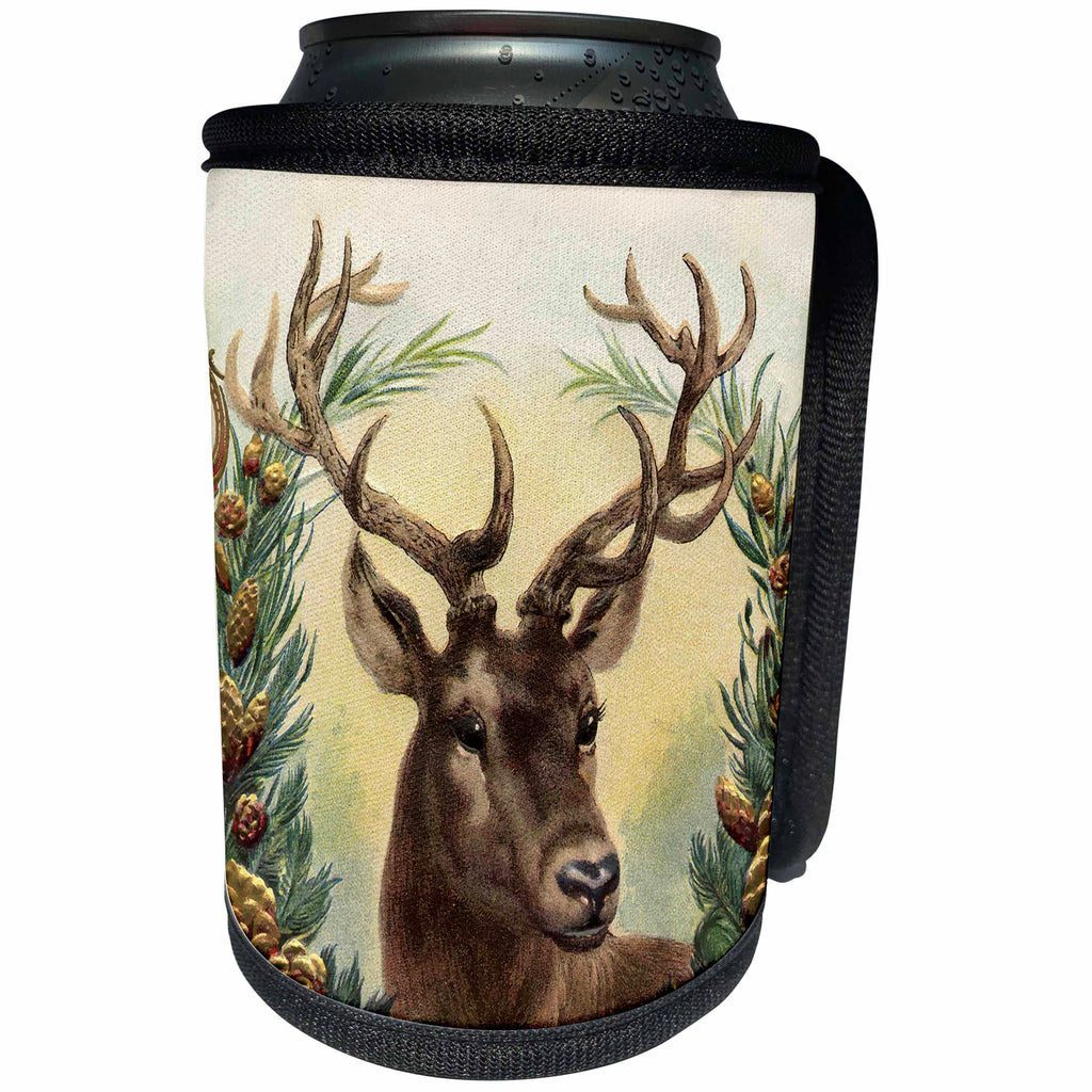 3dRose Andrea Haase Christmas Vintage - Vintage reindeer Christmas illustration - Can Cooler Bottle Wrap (cc_262948)