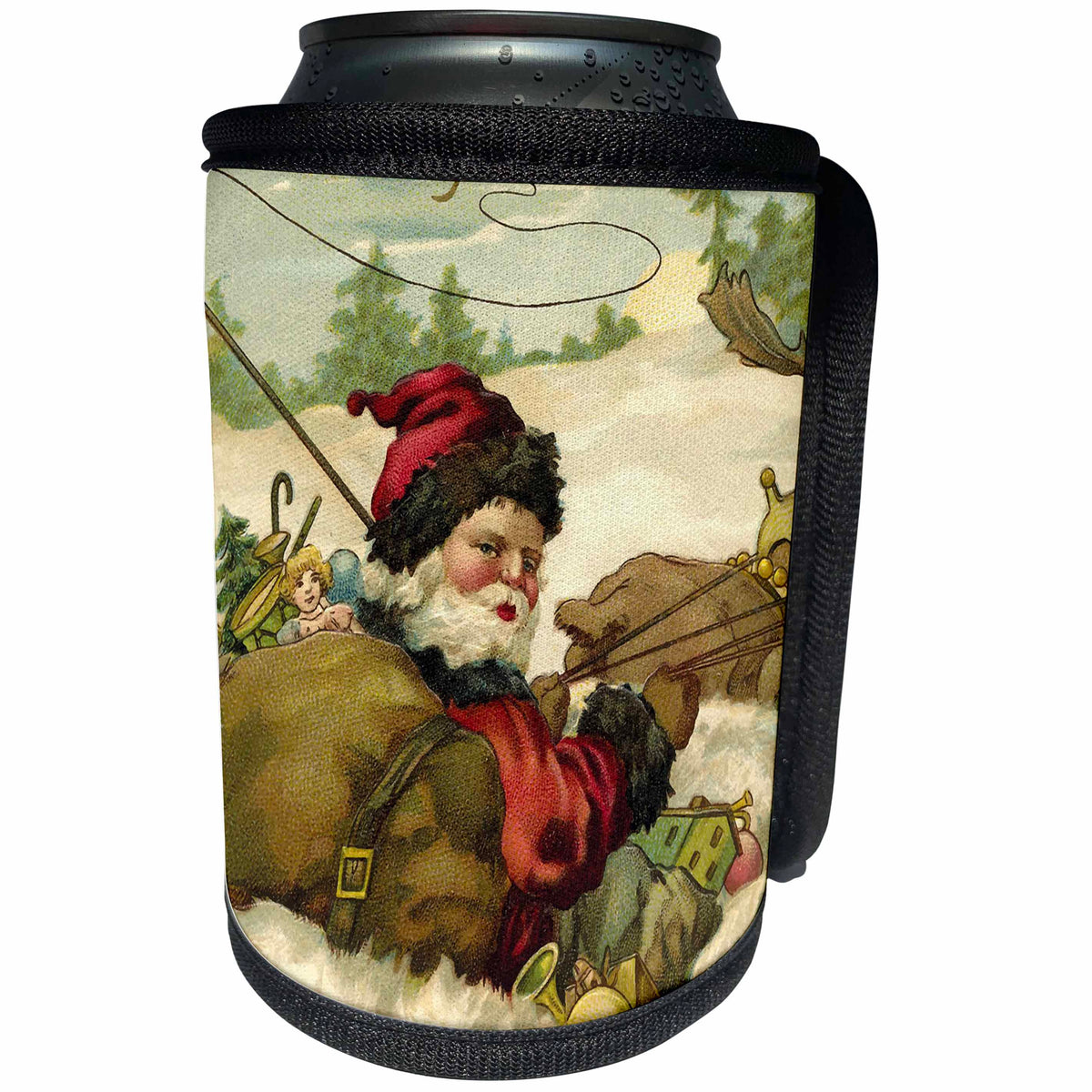 3dRose Andrea Haase Christmas Vintage - Retro friendly Santa riding his sleigh illustration - Can Cooler Bottle Wrap (cc_262950)