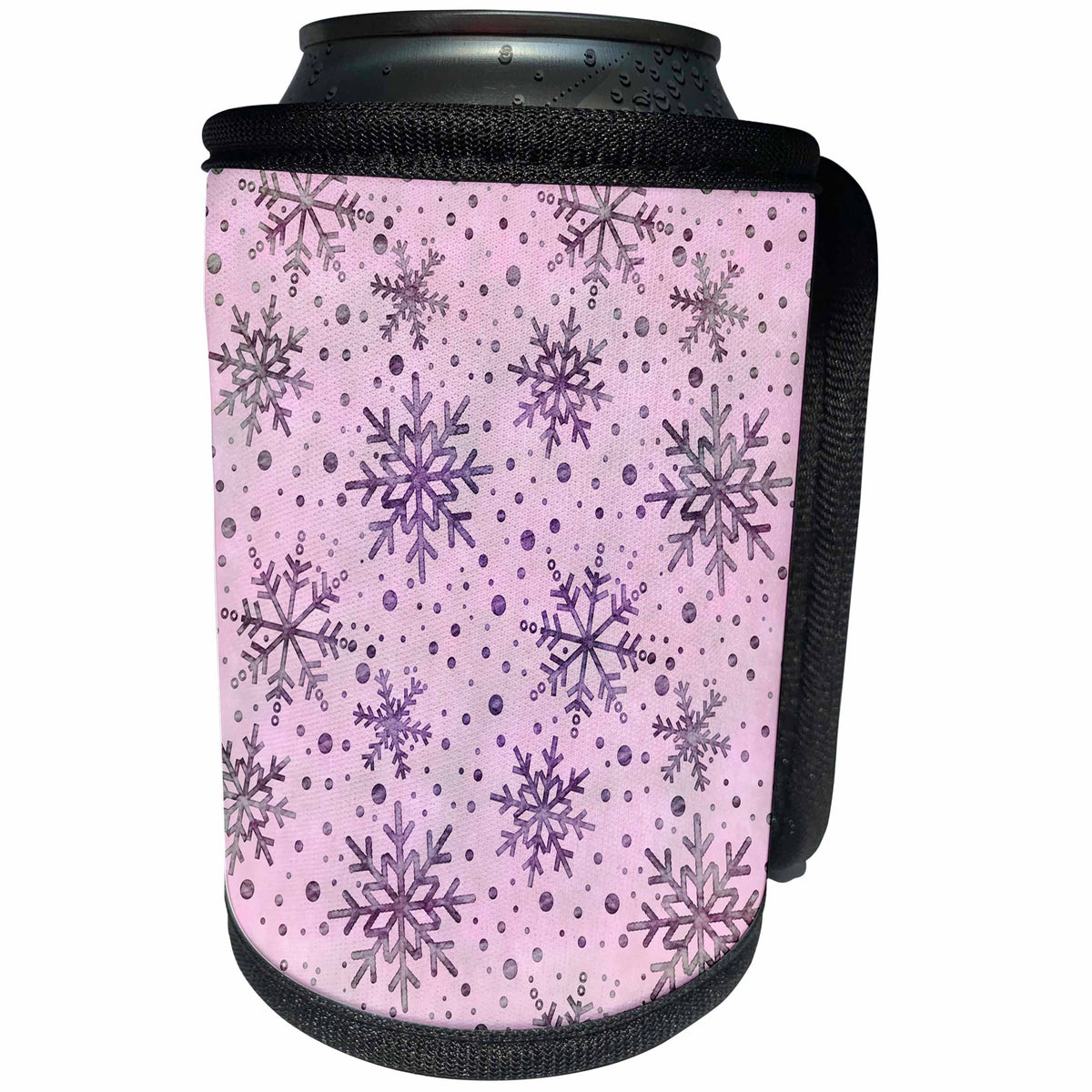 3dRose Andrea Haase Christmas Pattern - Christmas allover pattern with ink snowflakes in pink purple - Can Cooler Bottle Wrap (cc_262953)
