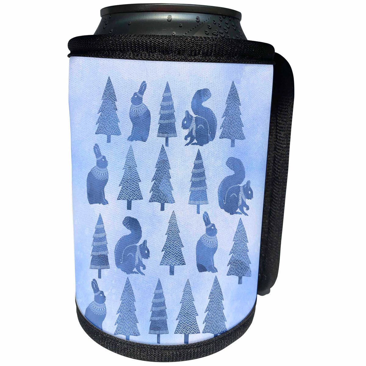 3dRose Andrea Haase Christmas Pattern - Christmas allover pattern watercolor with squirrel, rabbit and tree - Can Cooler Bottle Wrap (cc_262956)