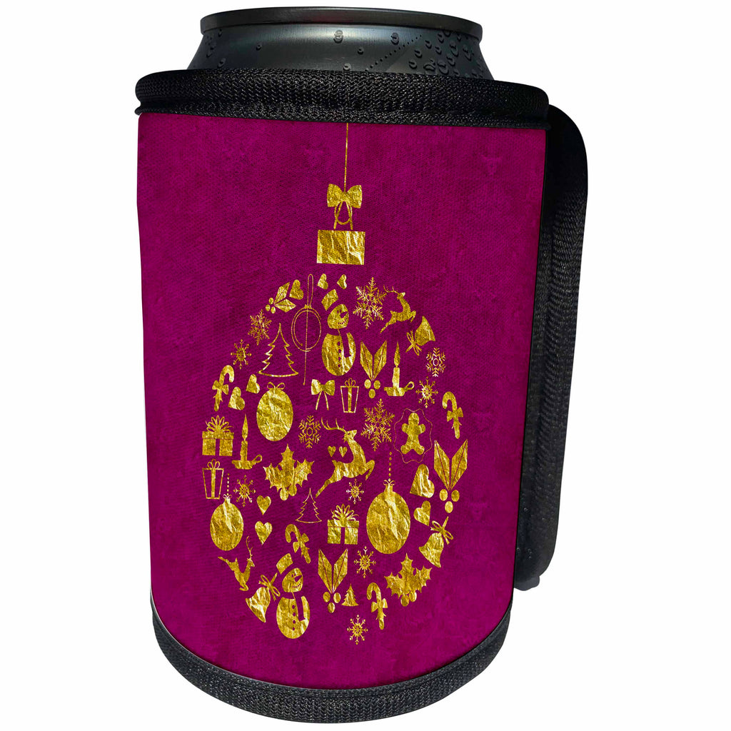3dRose Andrea Haase Christmas Glamour - Christmas bauble filled with a pattern of xmas ornaments gold - Can Cooler Bottle Wrap (cc_262959)