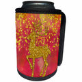 3dRose Andrea Haase Christmas Glamour - Red watercolor background with deer and golden bokeh pattern - Can Cooler Bottle Wrap (cc_262965)