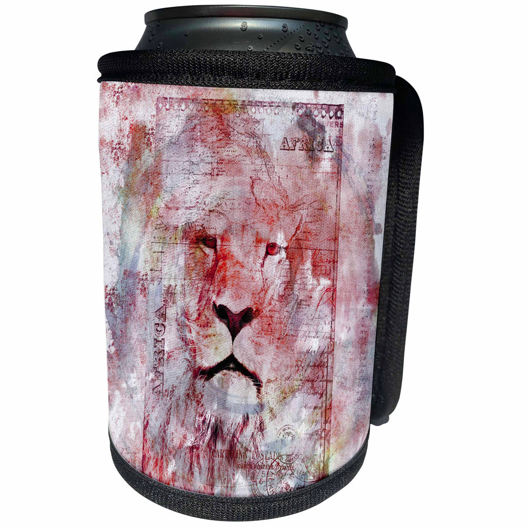 3dRose Andrea Haase Animals Illustration - Lion Watercolor Art - Can Cooler Bottle Wrap (cc_262968)