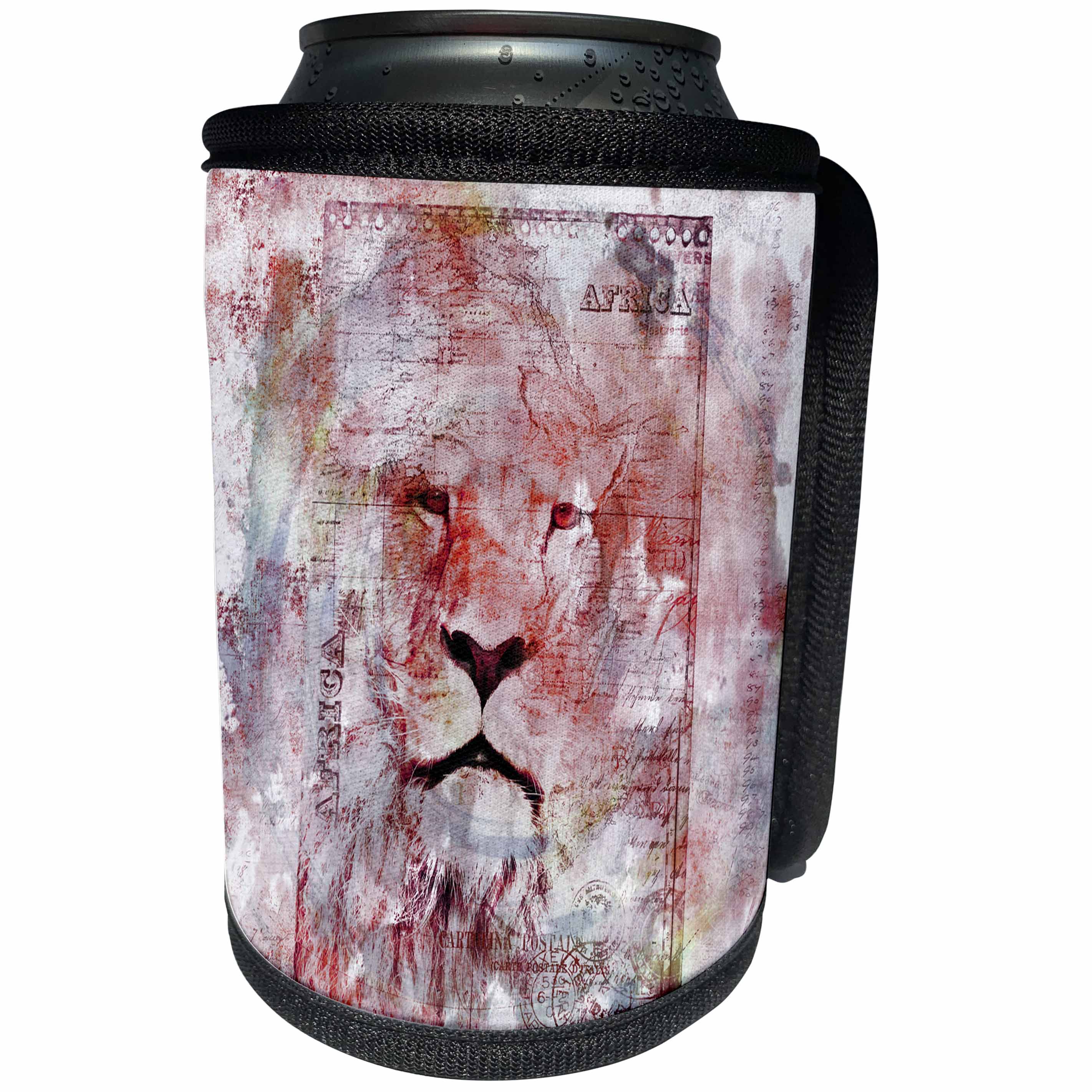 3dRose Andrea Haase Animals Illustration - Lion Watercolor Art - Can Cooler Bottle Wrap (cc_262968)