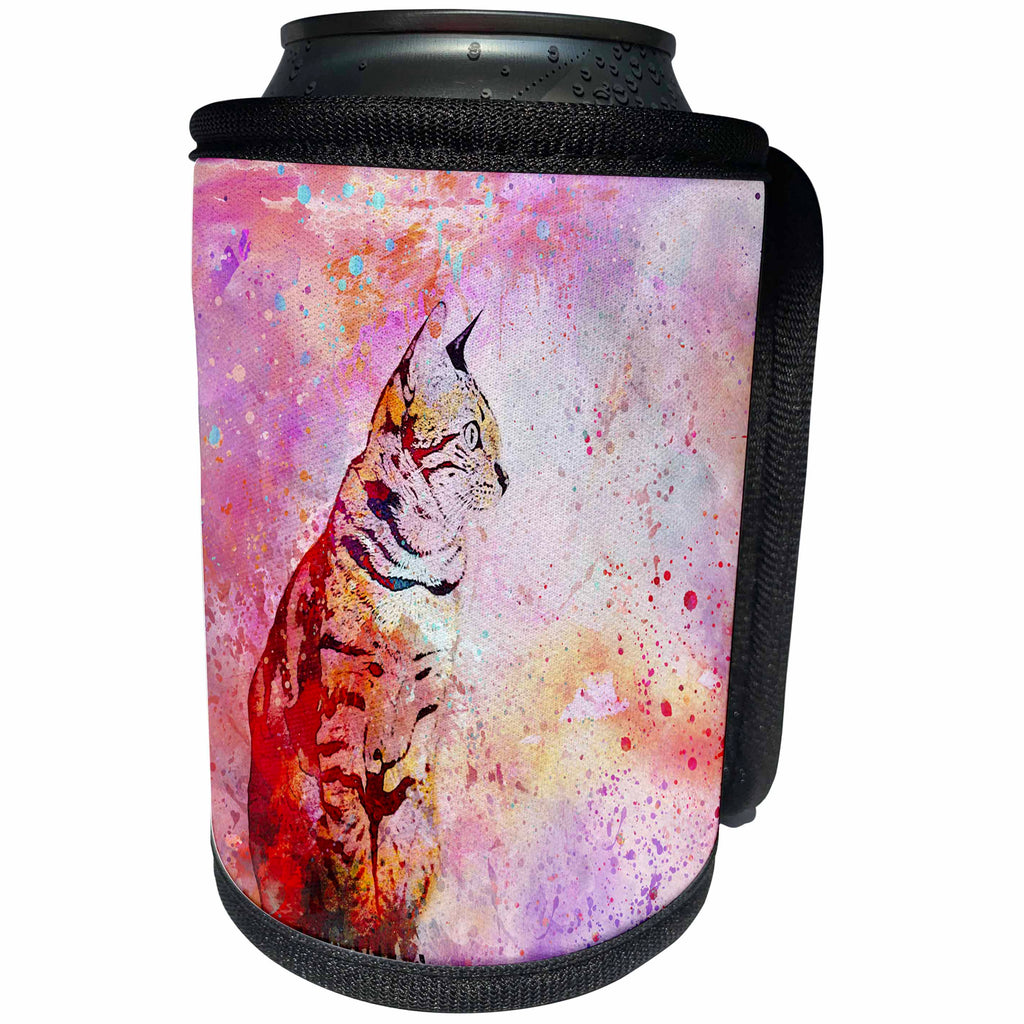 3dRose Andrea Haase Animals Illustration - Watercolor cat illustration - Can Cooler Bottle Wrap (cc_262975)