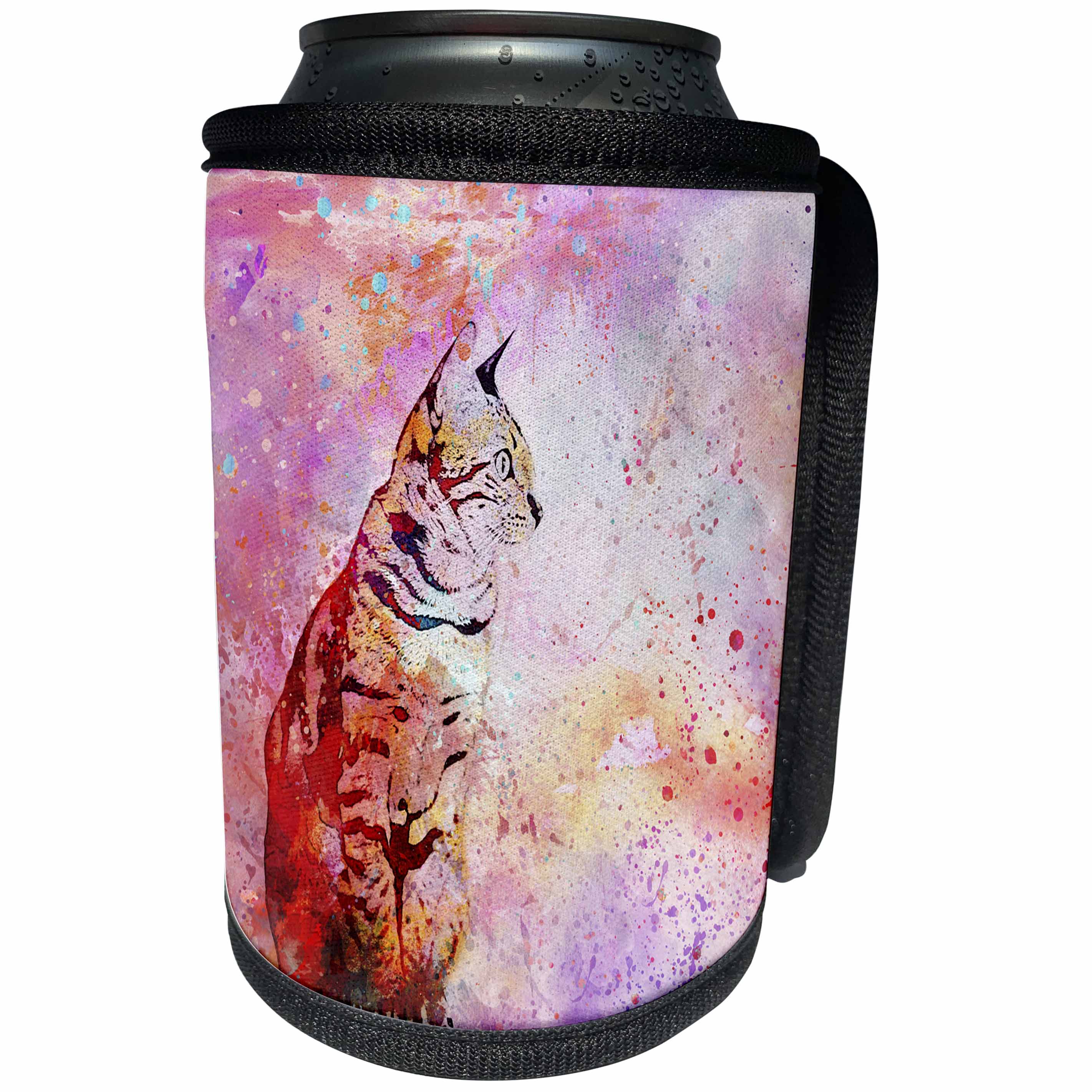 3dRose Andrea Haase Animals Illustration - Watercolor cat illustration - Can Cooler Bottle Wrap (cc_262975)