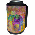 3dRose Andrea Haase Animals Illustration - Ethnic inspired elephant art in green yellow and purple - Can Cooler Bottle Wrap (cc_262981)
