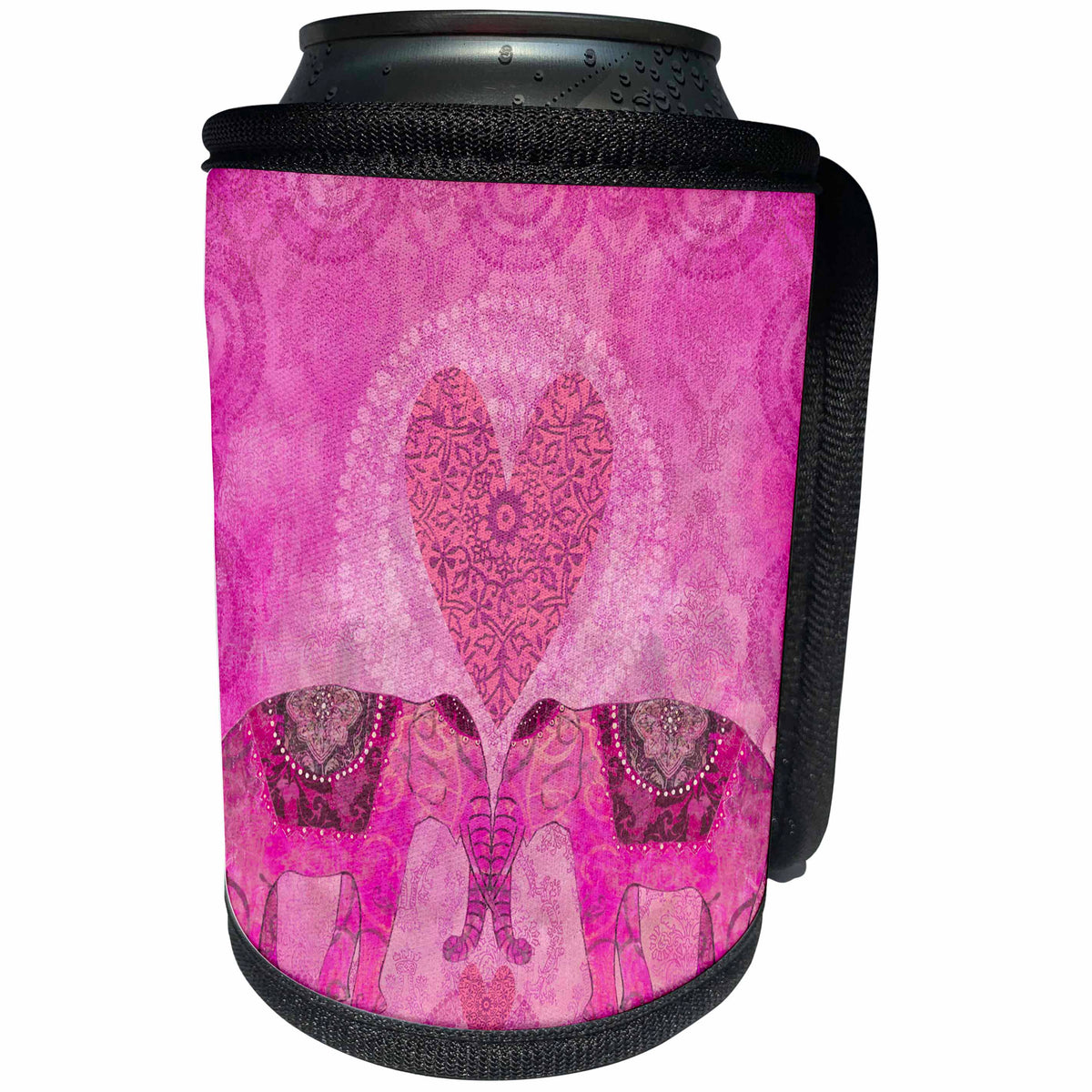 3dRose Andrea Haase Animals Illustration - Elephants in love, couple with heart in pink - Can Cooler Bottle Wrap (cc_262982)