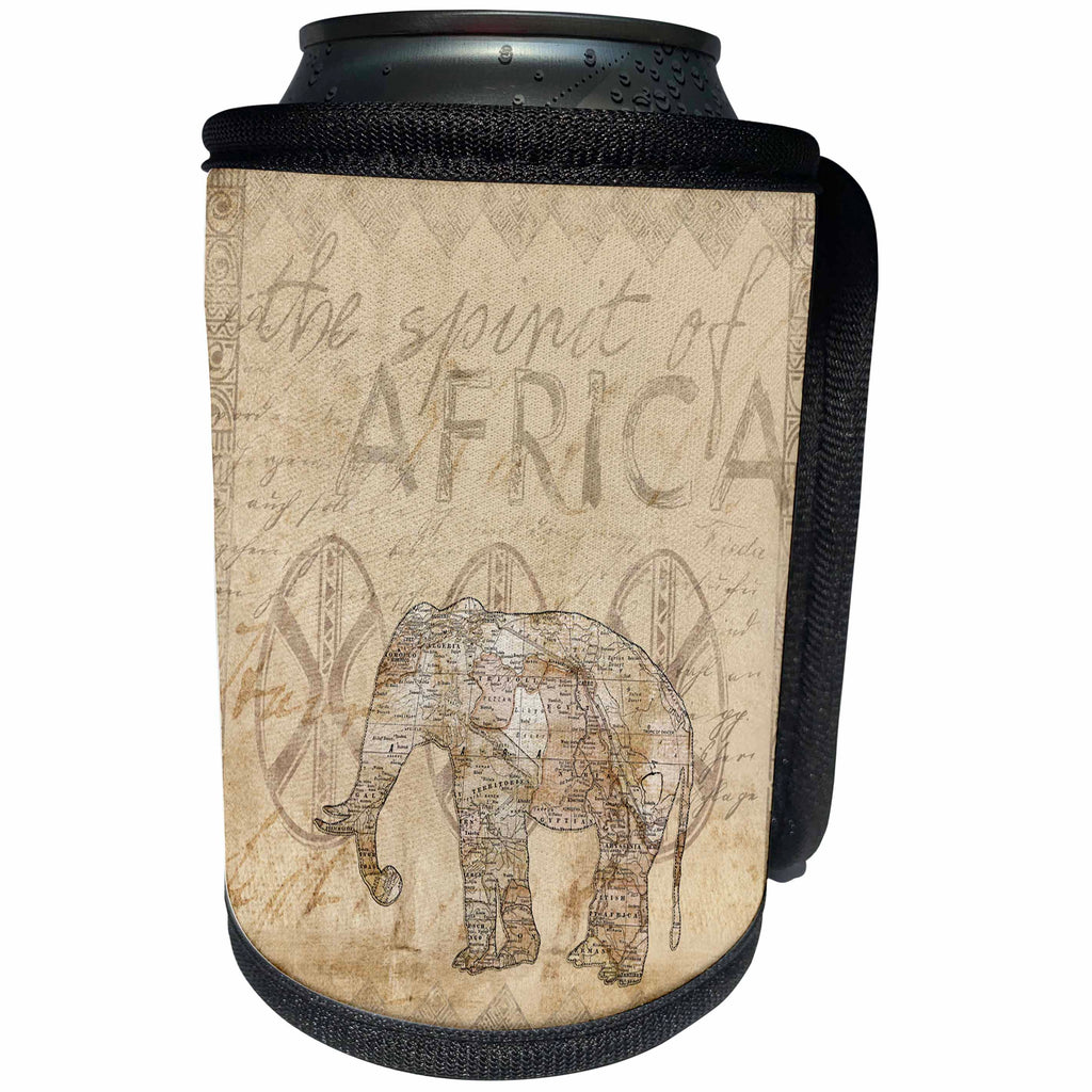 3dRose Andrea Haase Animals Illustration - Elephant vintage style in sepia, Spirit of Africa writing - Can Cooler Bottle Wrap (cc_262983)
