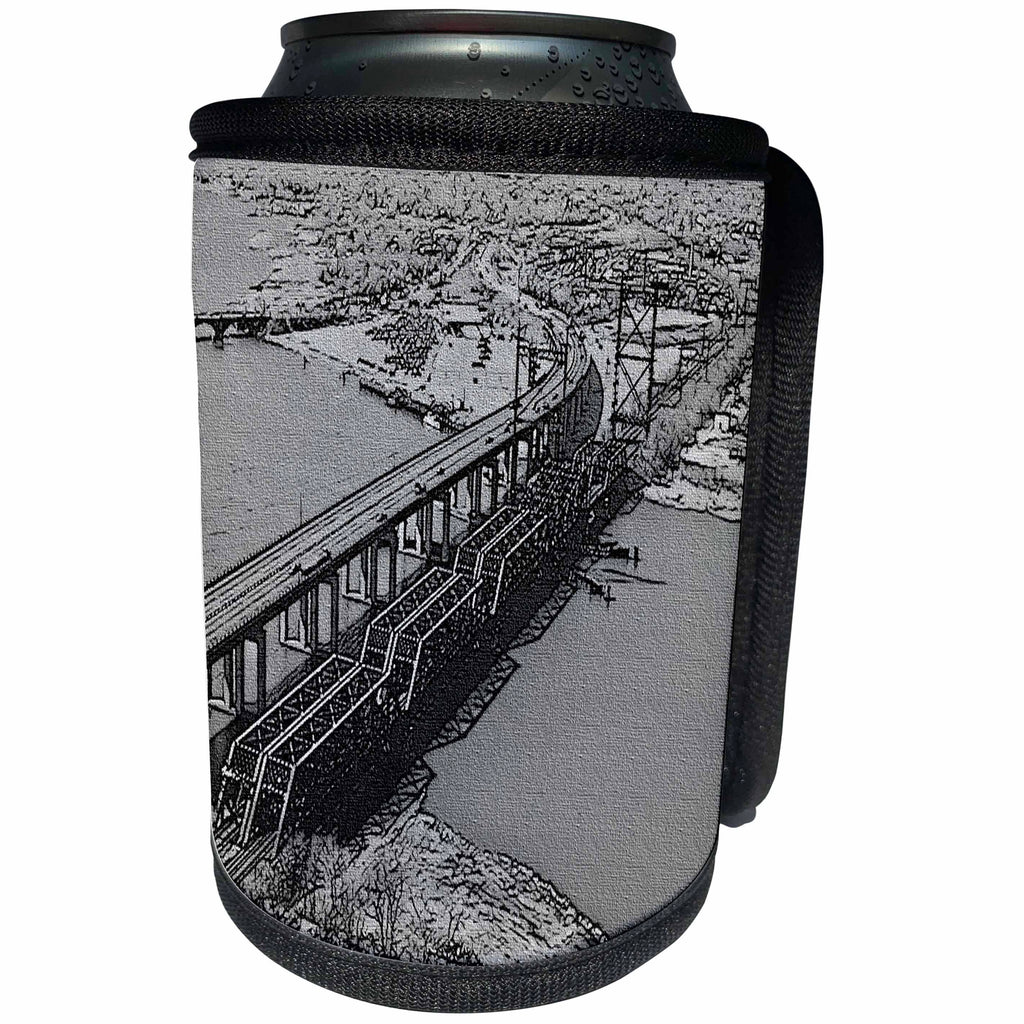 3dRose Sandy Mertens Connecticut - Vintage Housatonic River Bridge Stratford Drawing Canvas - Can Cooler Bottle Wrap (cc_26299)