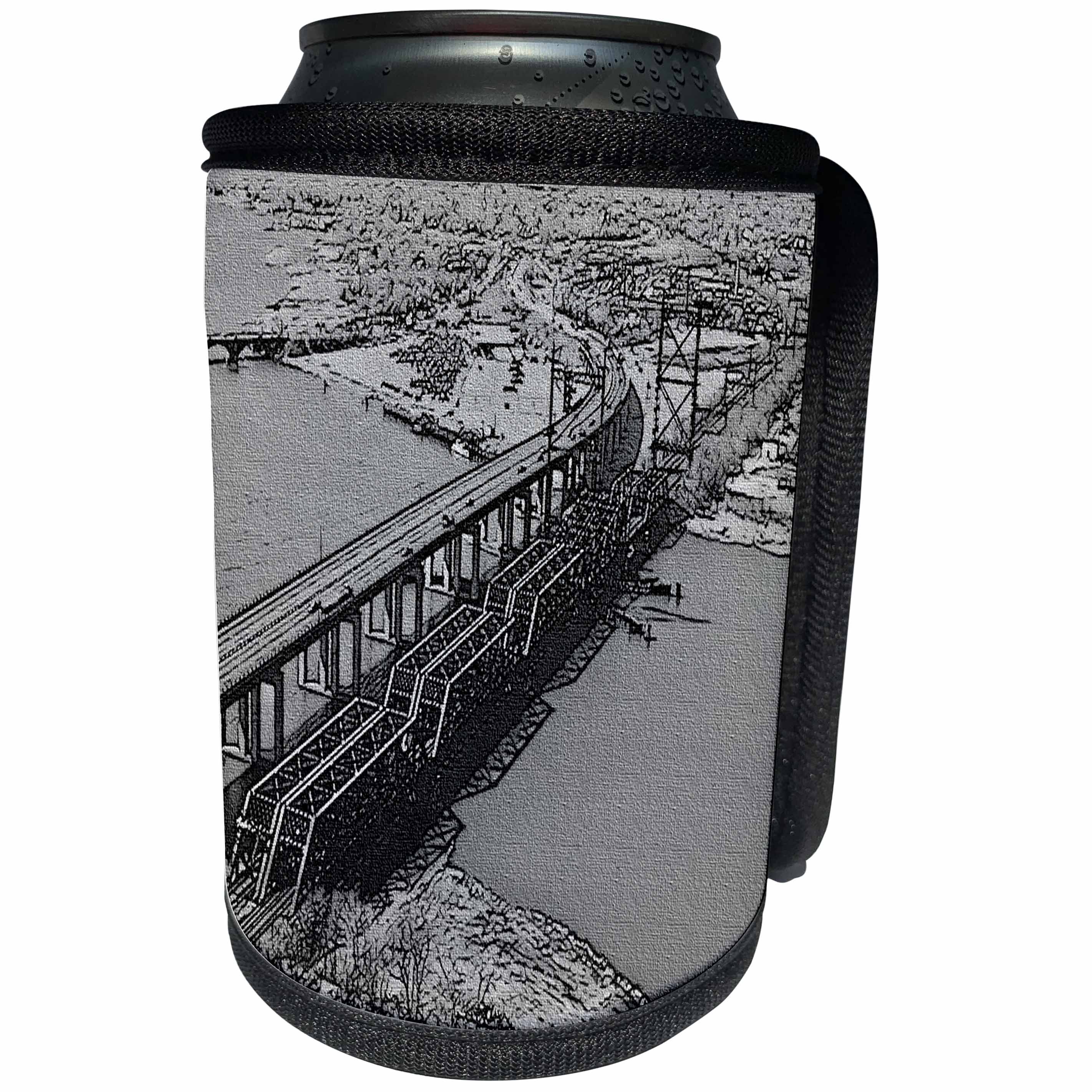 3dRose Sandy Mertens Connecticut - Vintage Housatonic River Bridge Stratford Drawing Canvas - Can Cooler Bottle Wrap (cc_26299)