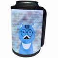 3dRose Andrea Haase Animals Illustration - Cute clever hipster cat in blue with glasses and mustache - Can Cooler Bottle Wrap (cc_262990)